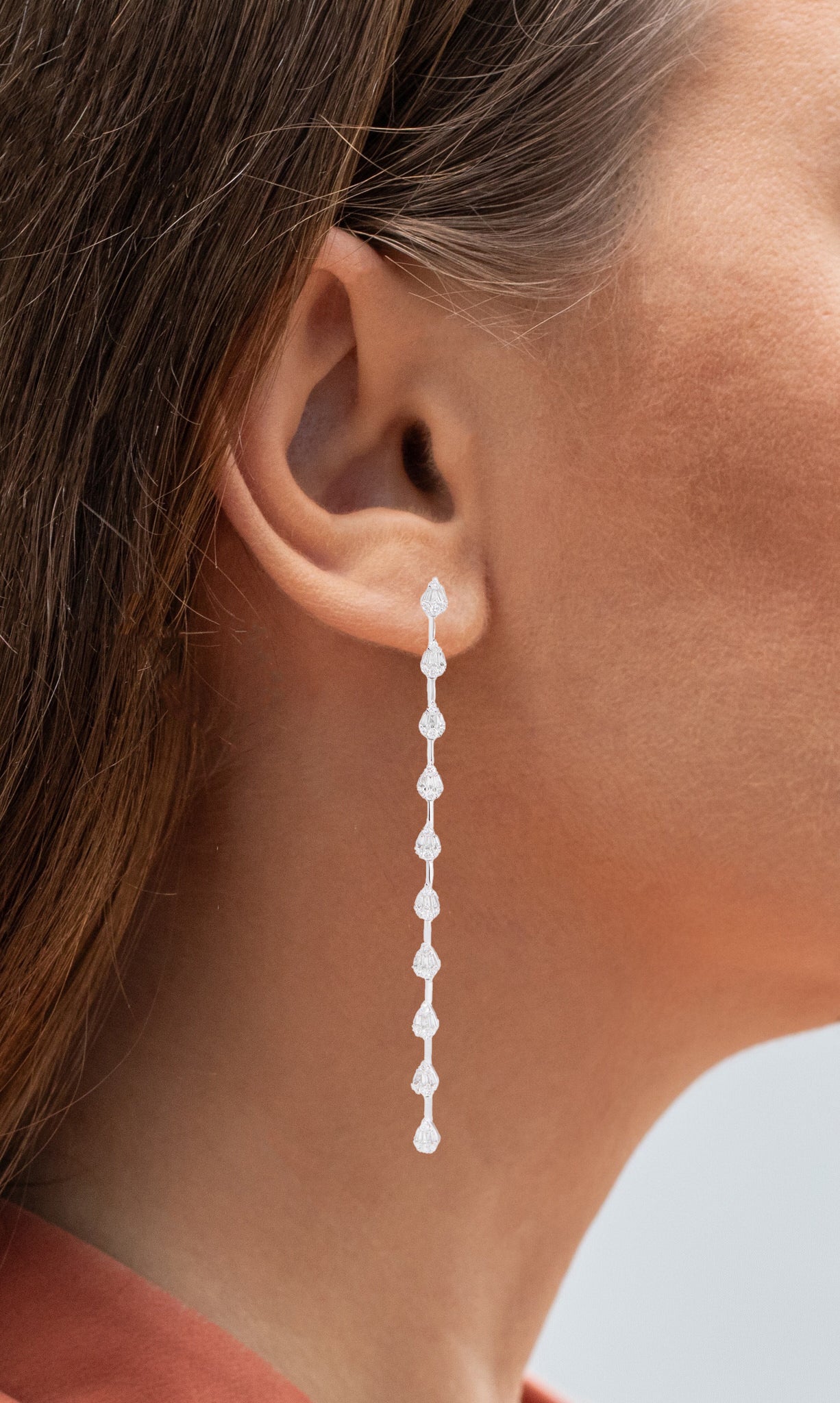 Pear Shape Linear Drop Diamond Earrings 1.06 Carats 14K Gold