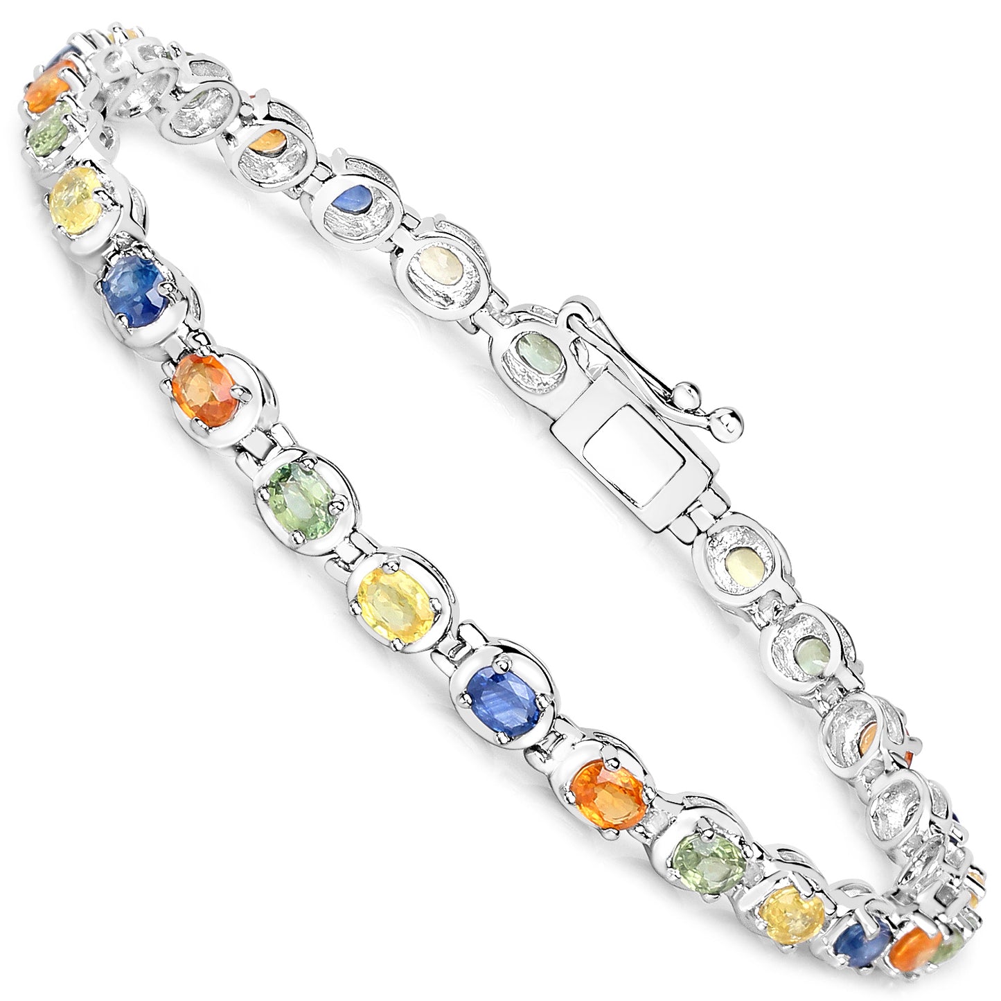 Multicolored Sapphire Tennis Bracelet 5.38 Carats Sterling Silver