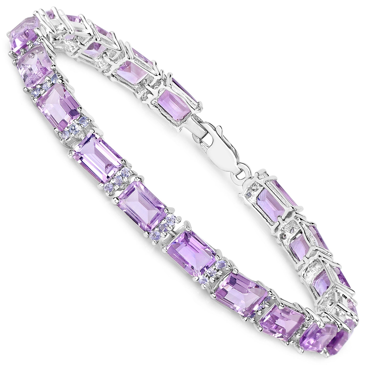 Amethyst Tennis Bracelet With Tanzanites 19 Carats Rhodium Plated Silver