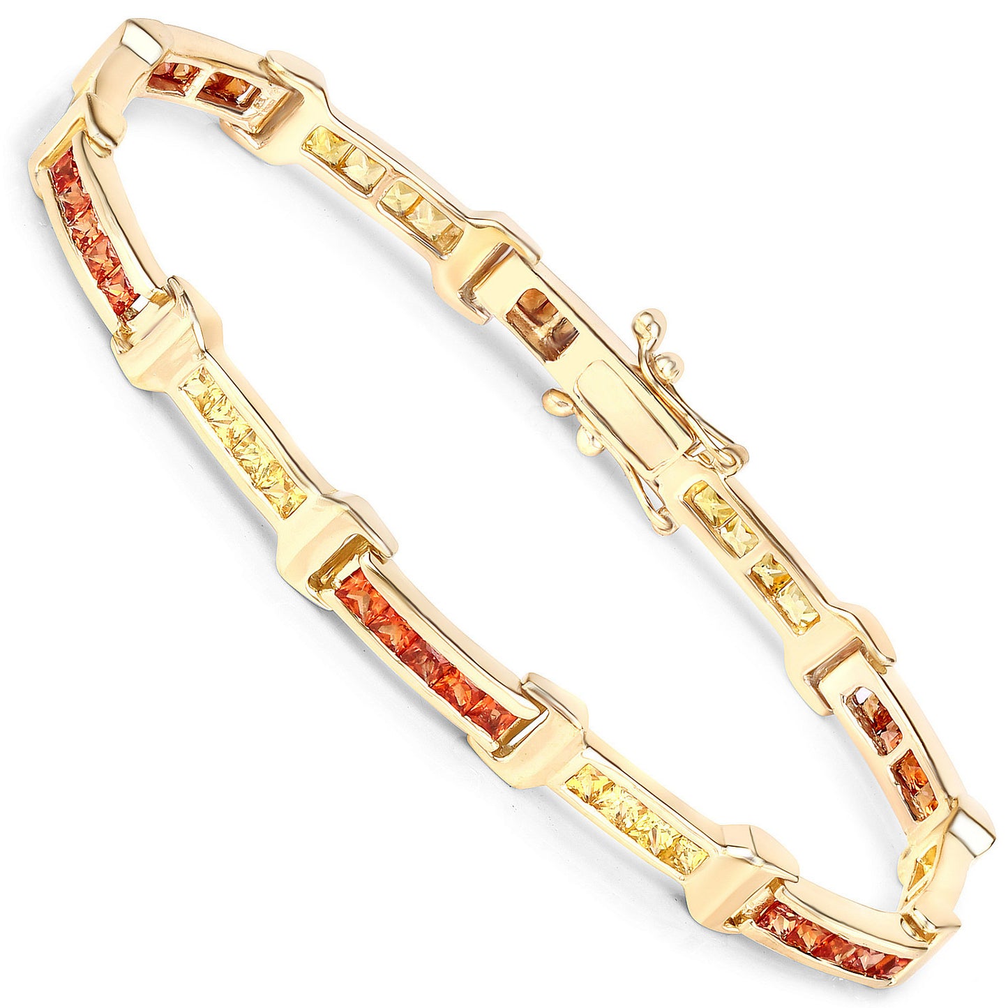 Sapphire Tennis Bracelet Orange Yellow 6.48 Carats Total 14K Yellow Gold Plated