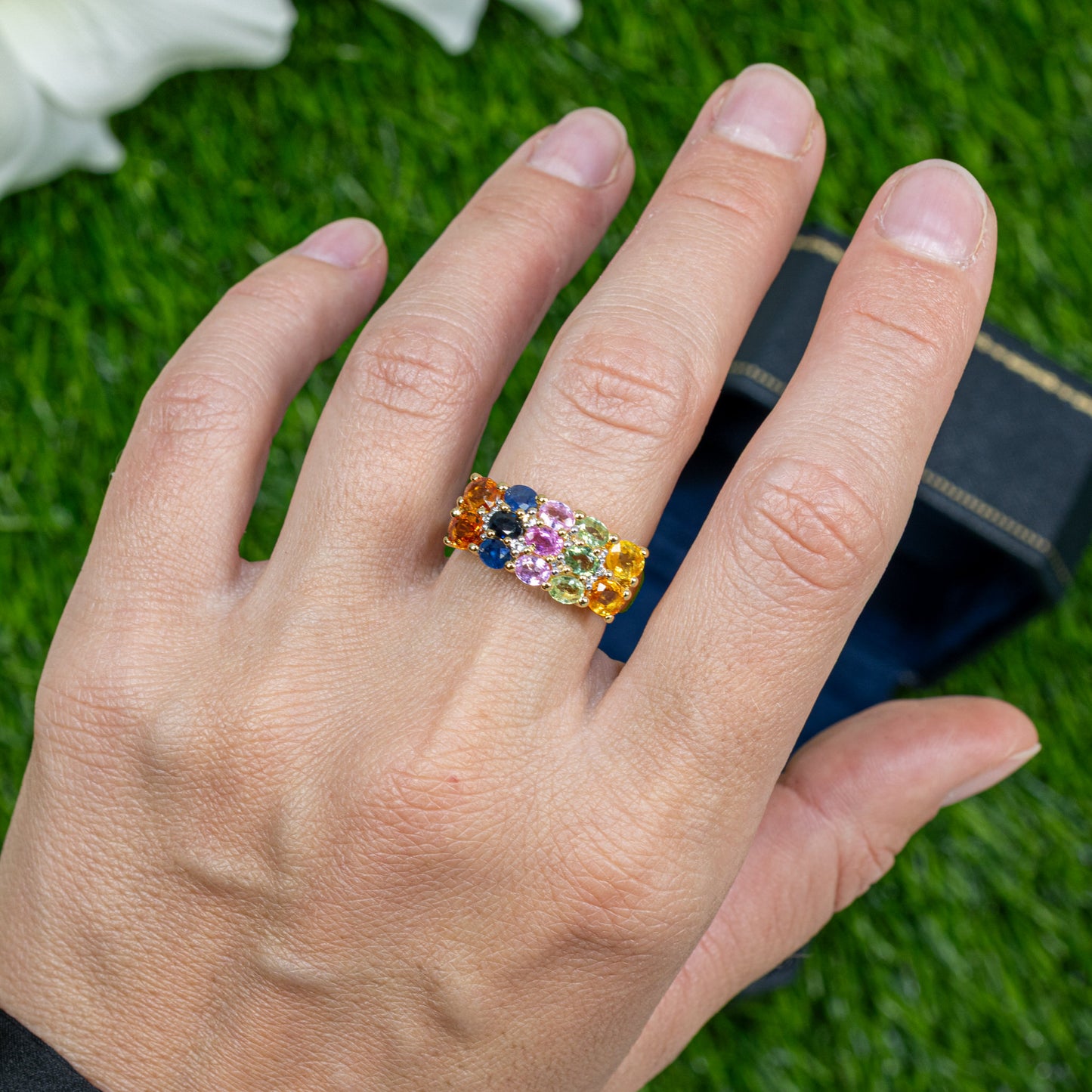 Multicolor Sapphire Cluster Ring Topaz 3.27 Carats 14K Yellow Gold Plated Silver