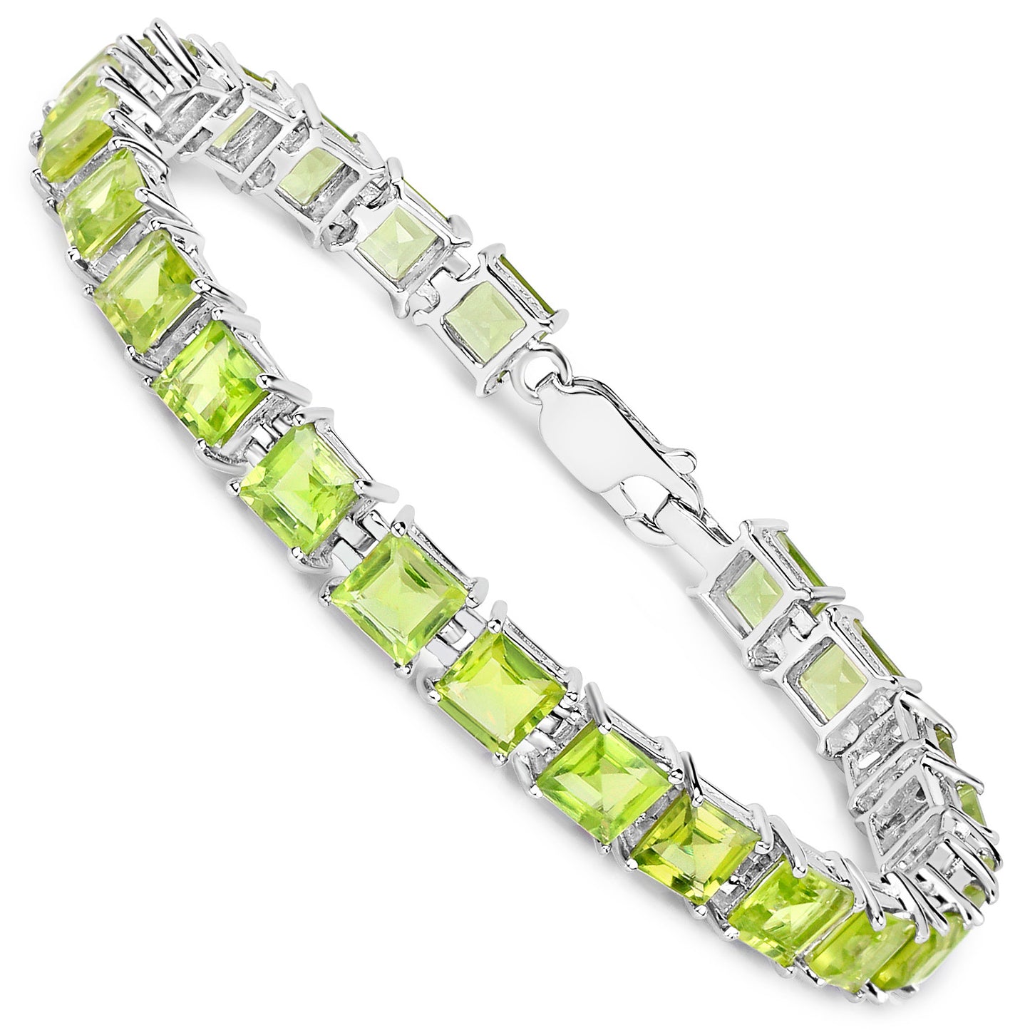Peridot Tennis Bracelet 15 Carats Rhodium Plated Sterling Silver