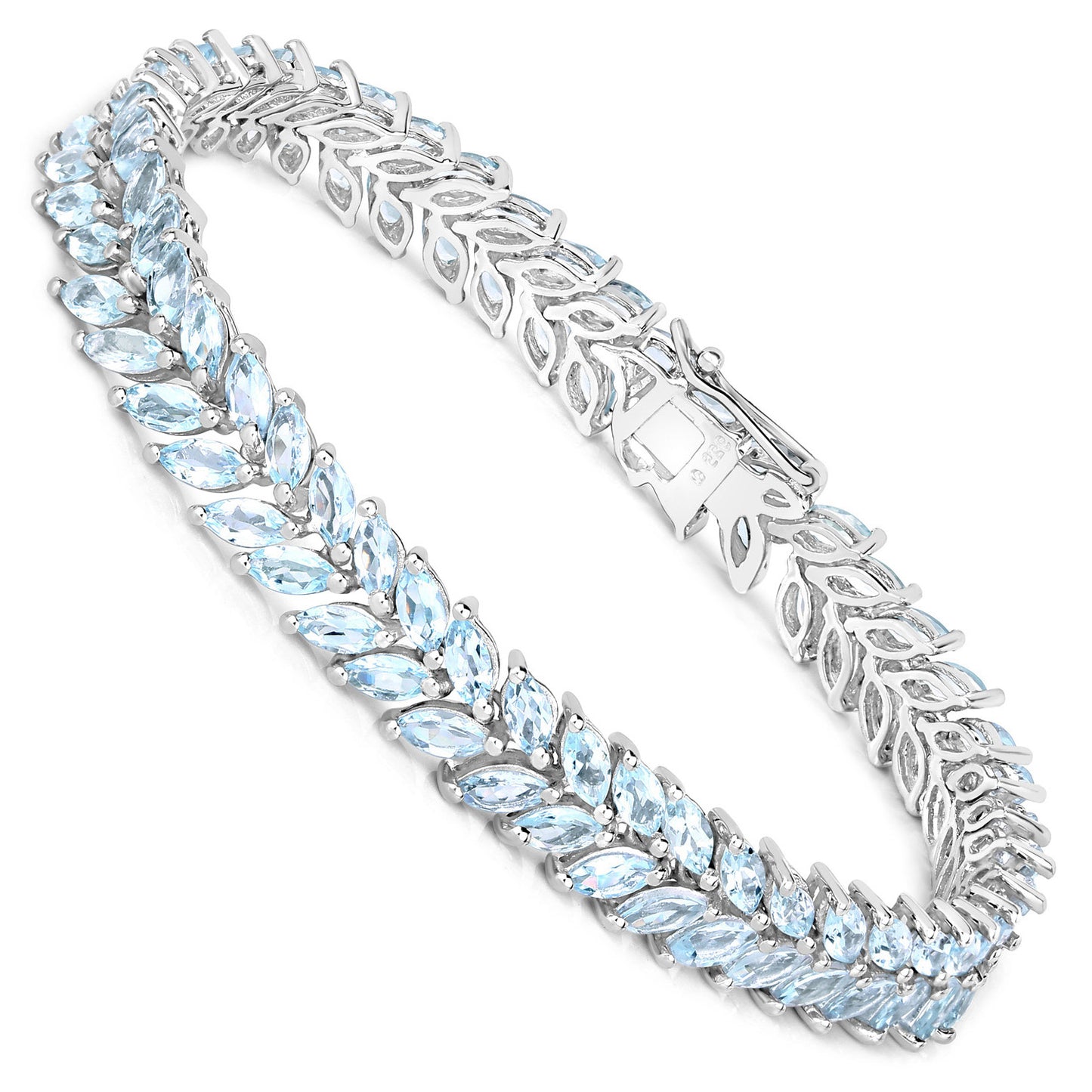 Marquise Cut Aquamarine Bracelet 10.12 Carats Sterling Silver