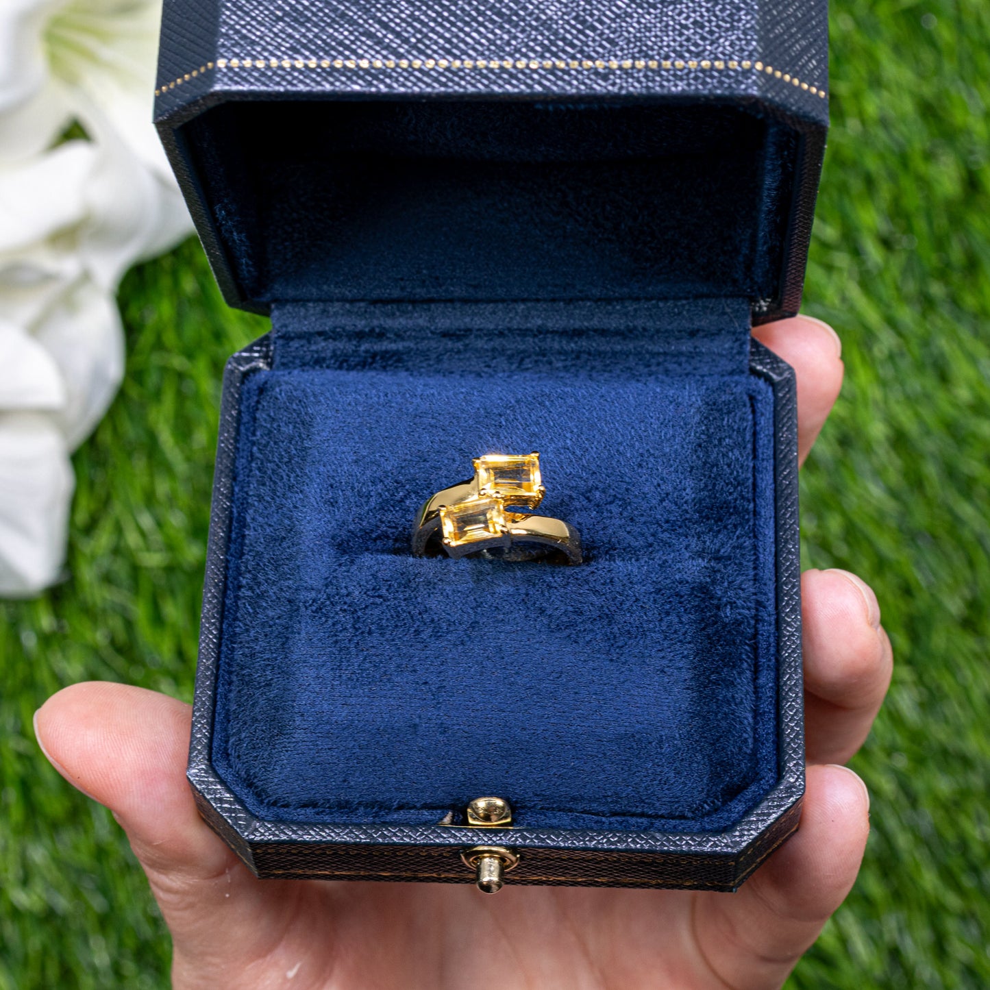Citrine Bypass Ring 1.78 Carats Total 24K Yellow Gold Plated Silver