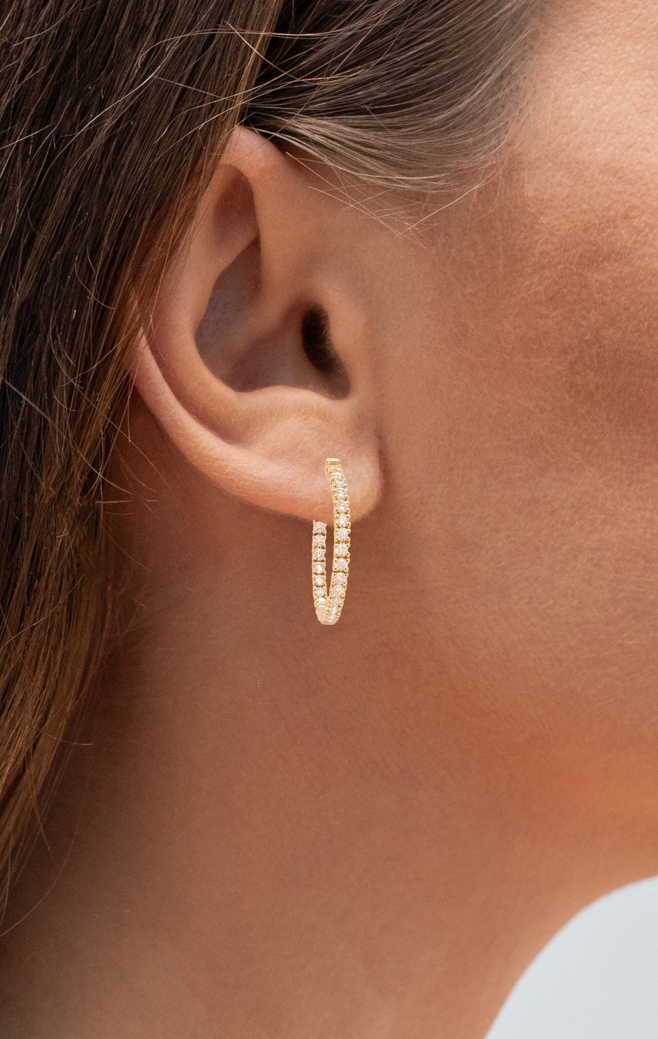 Diamond Hoop Earrings 1 Carat Total 14K Yellow Gold