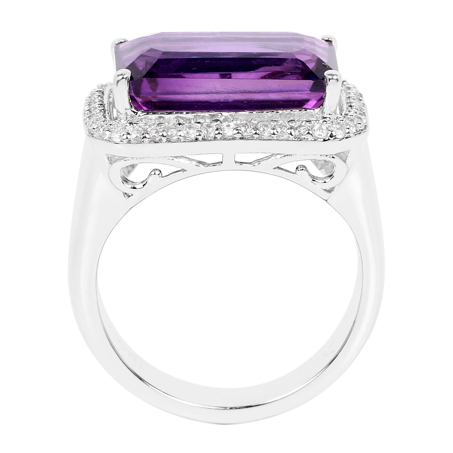 Amethyst East-West Ring with White Zircon 5.49 Carats Sterling Silver