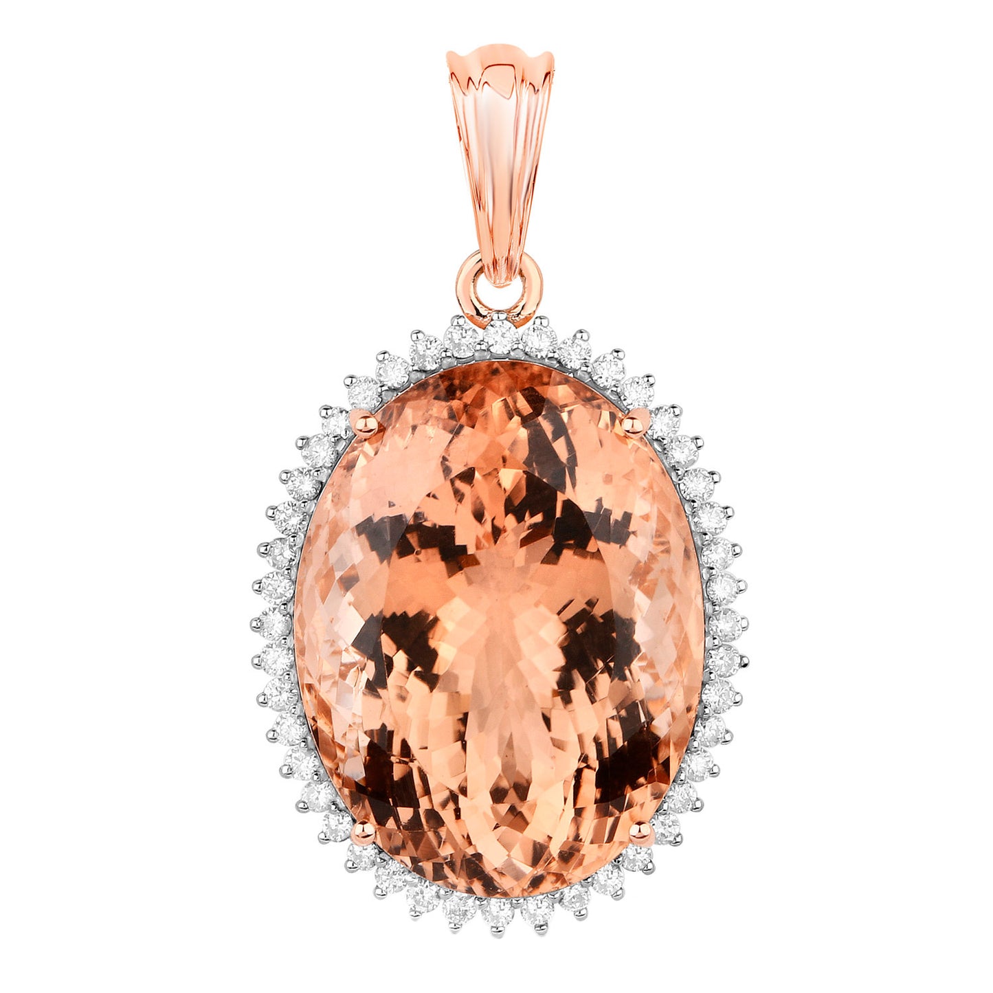 Morganite Pendant Necklace Diamond Halo 22 Carats 14K Rose Gold