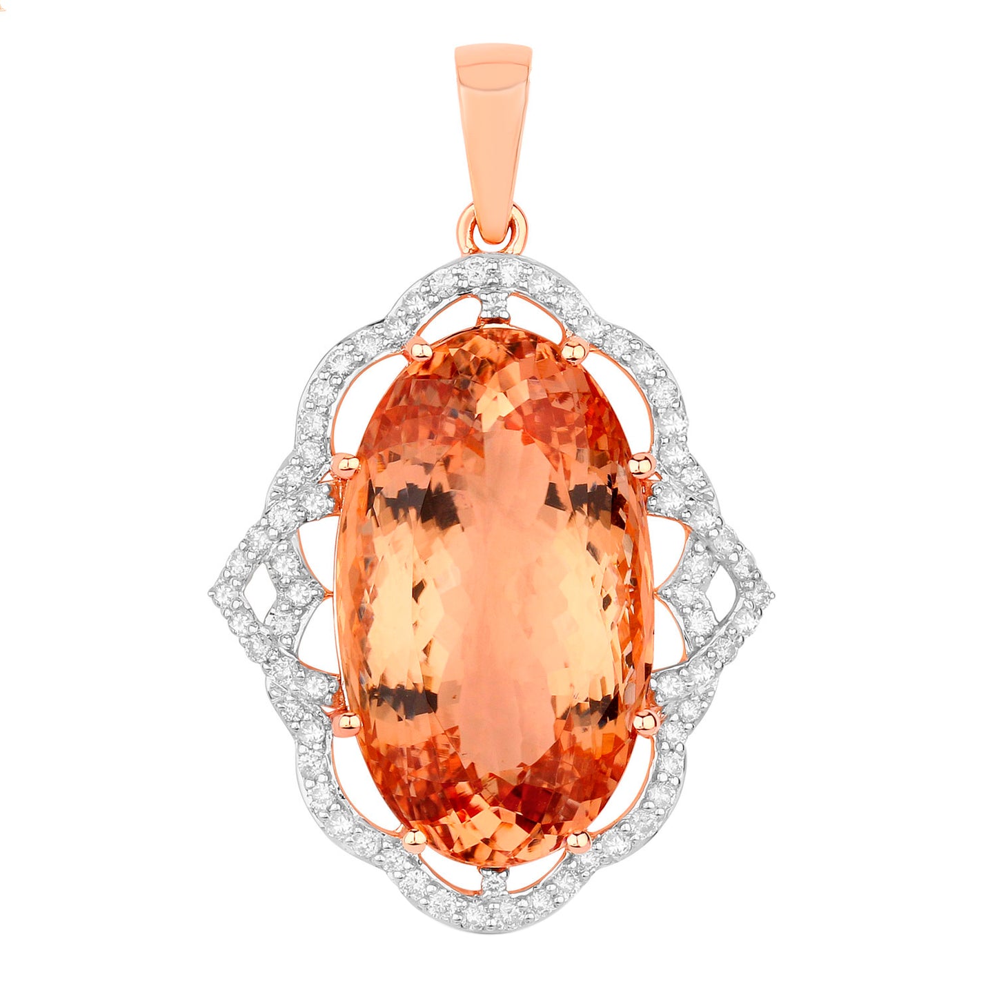Morganite Pendant Necklace Diamonds 27 Carats 14K Rose Gold