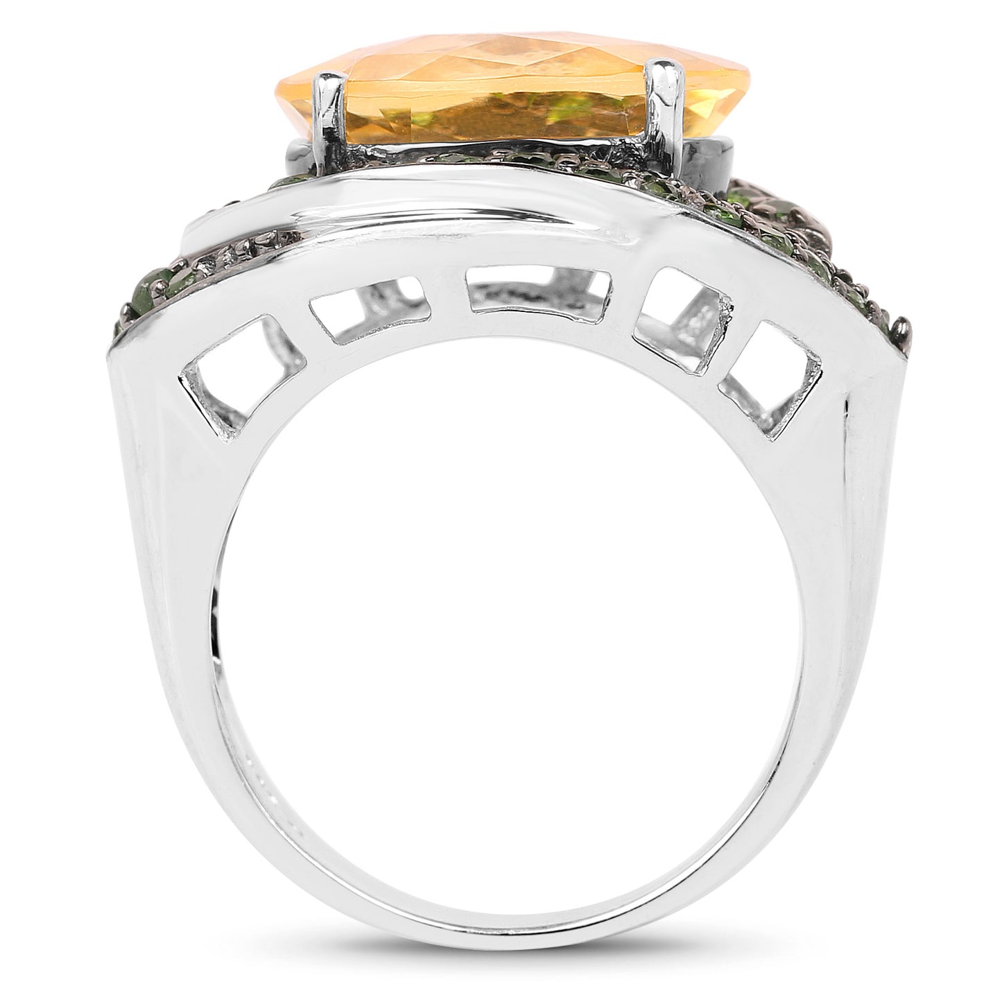Citrine Cocktail Ring Chrome Diopside Setting 6.15 Carats