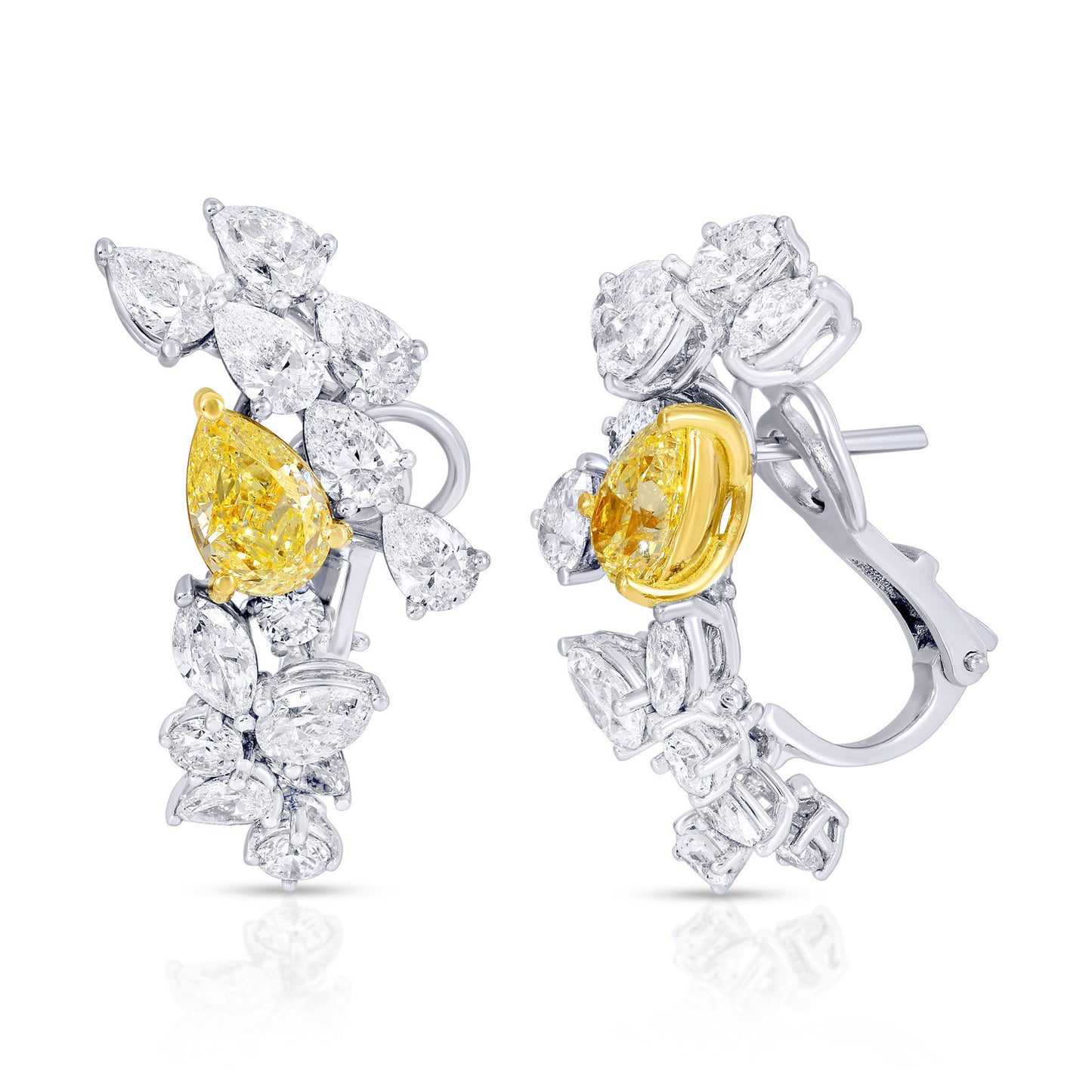 Stunning Fancy Yellow Pear Cut Diamond Earrings 5.42 Carats Total 18K Gold