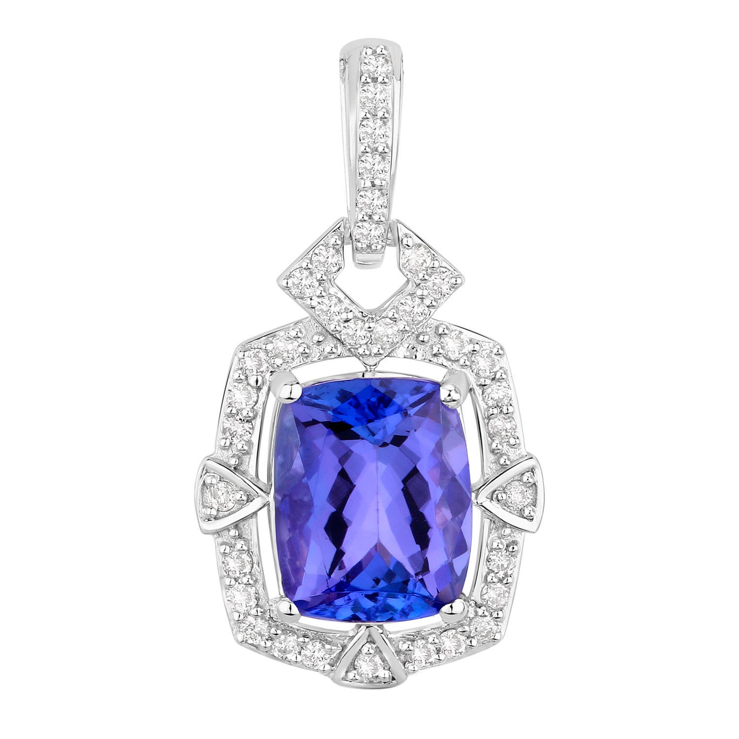 Tanzanite Pendant Necklace Diamonds 2.45 Carats 14K White Gold