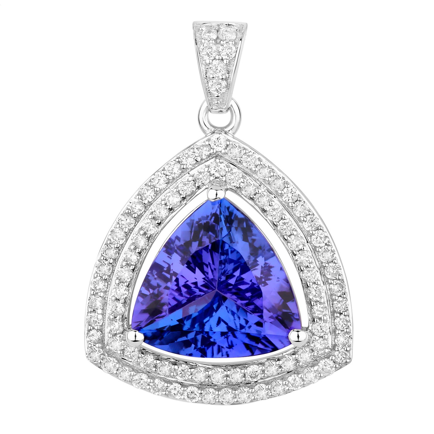 Tanzanite Pendant Necklace Diamonds 3.92 Carats 14K White Gold