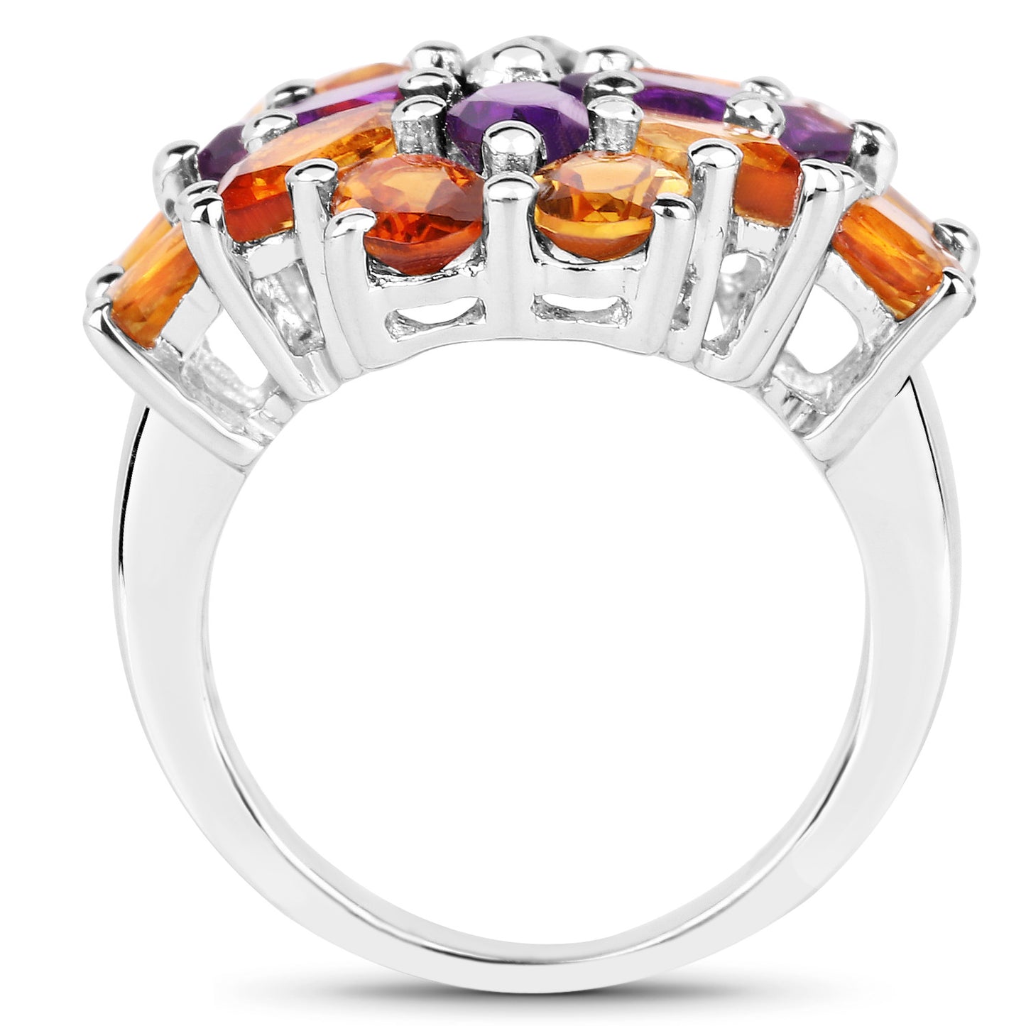 Madeira Citrine and Amethyst Cocktail Ring 8 Carats Sterling Silver