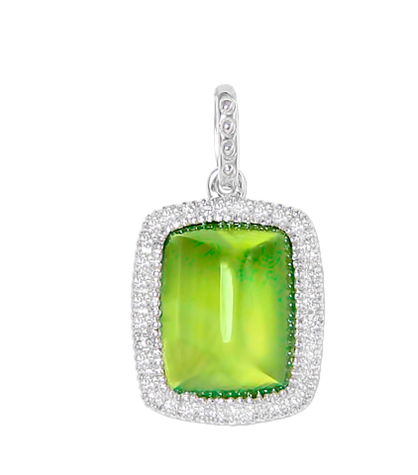 Prehnite Pendant Necklace With Diamonds 2.7 Carats 18K White Gold