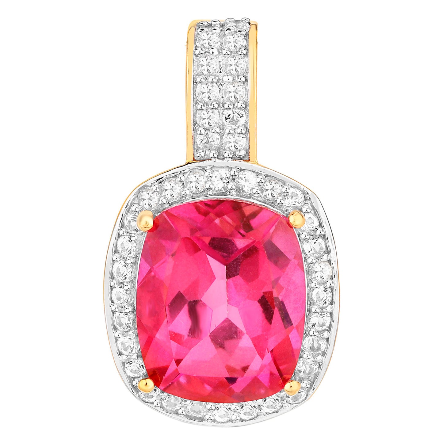 Pink Topaz Pendant White Topaz Setting 6.85 Carats 18K Yellow Gold Plated Silver