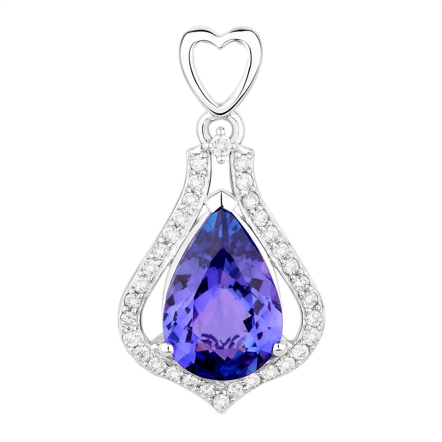 Tanzanite Pendant Necklace Diamonds 3.29 Carats 14K White Gold