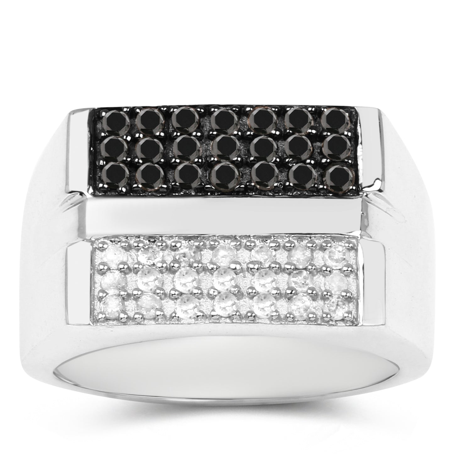 Diamond Cluster Ring Black White Sterling Silver