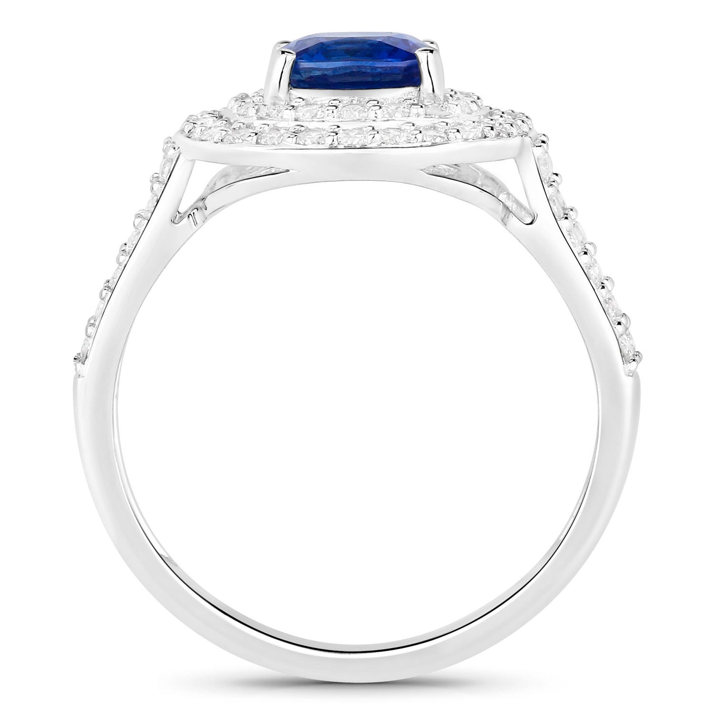 Blue Sapphire Ring With Diamonds 1.96 Carats 18K White Gold