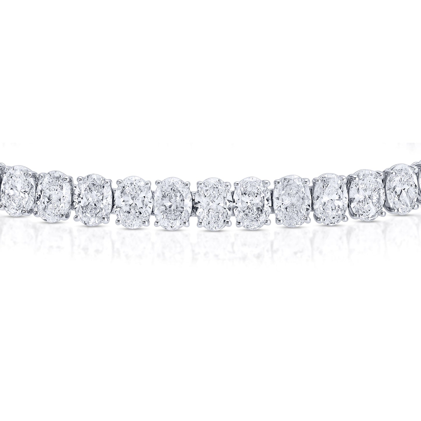 Modern Diamond Tennis Bracelet Oval Cut 19.9 Carats Total 18K White Gold