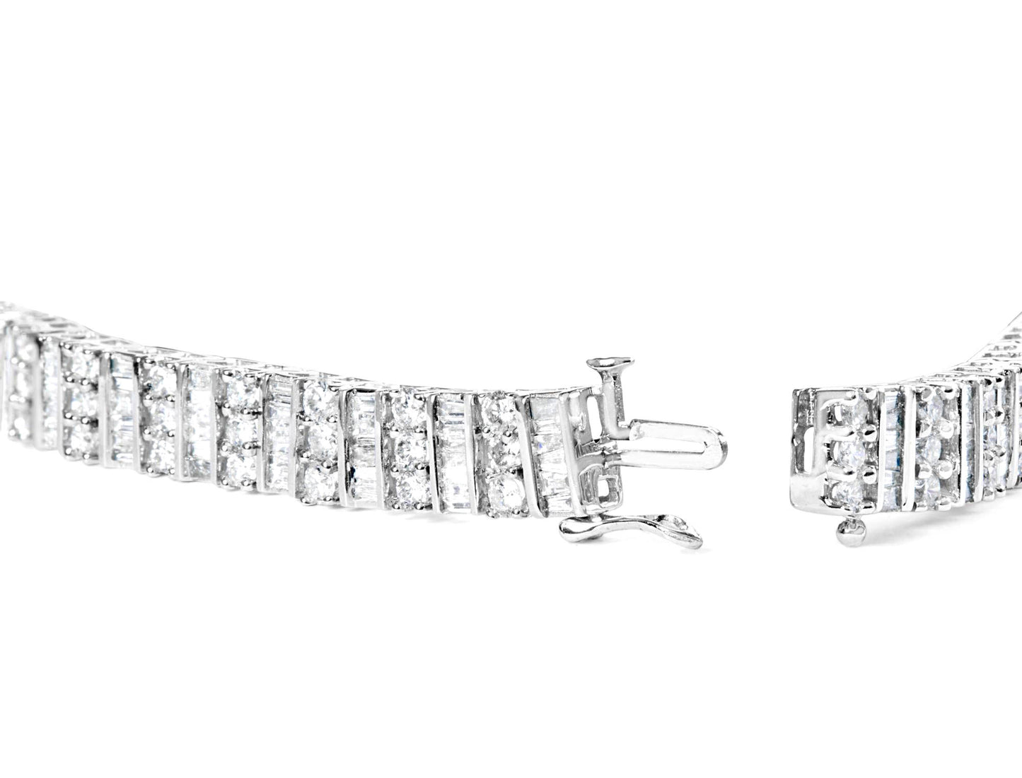 Diamond Link Statement Bracelet Round and Baguette Cut 6 Carats 14K White Gold