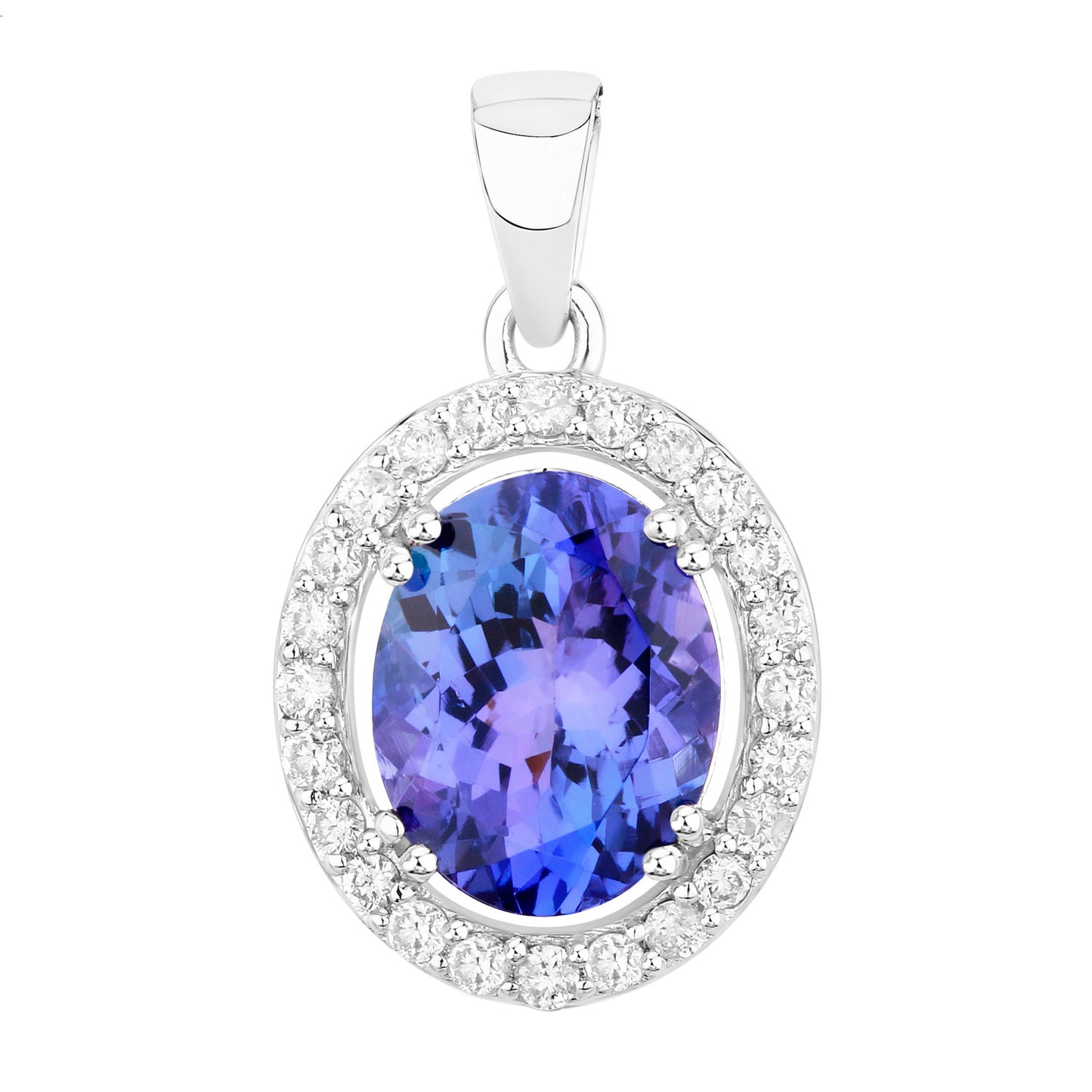 Tanzanite Pendant Necklace Diamonds 3.2 Carats 14K White Gold