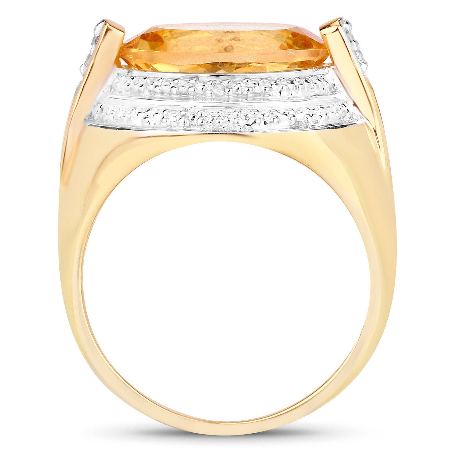 Natural Citrine Ring With Diamonds 4.58 Carats 14K Yellow Gold Plated Silver