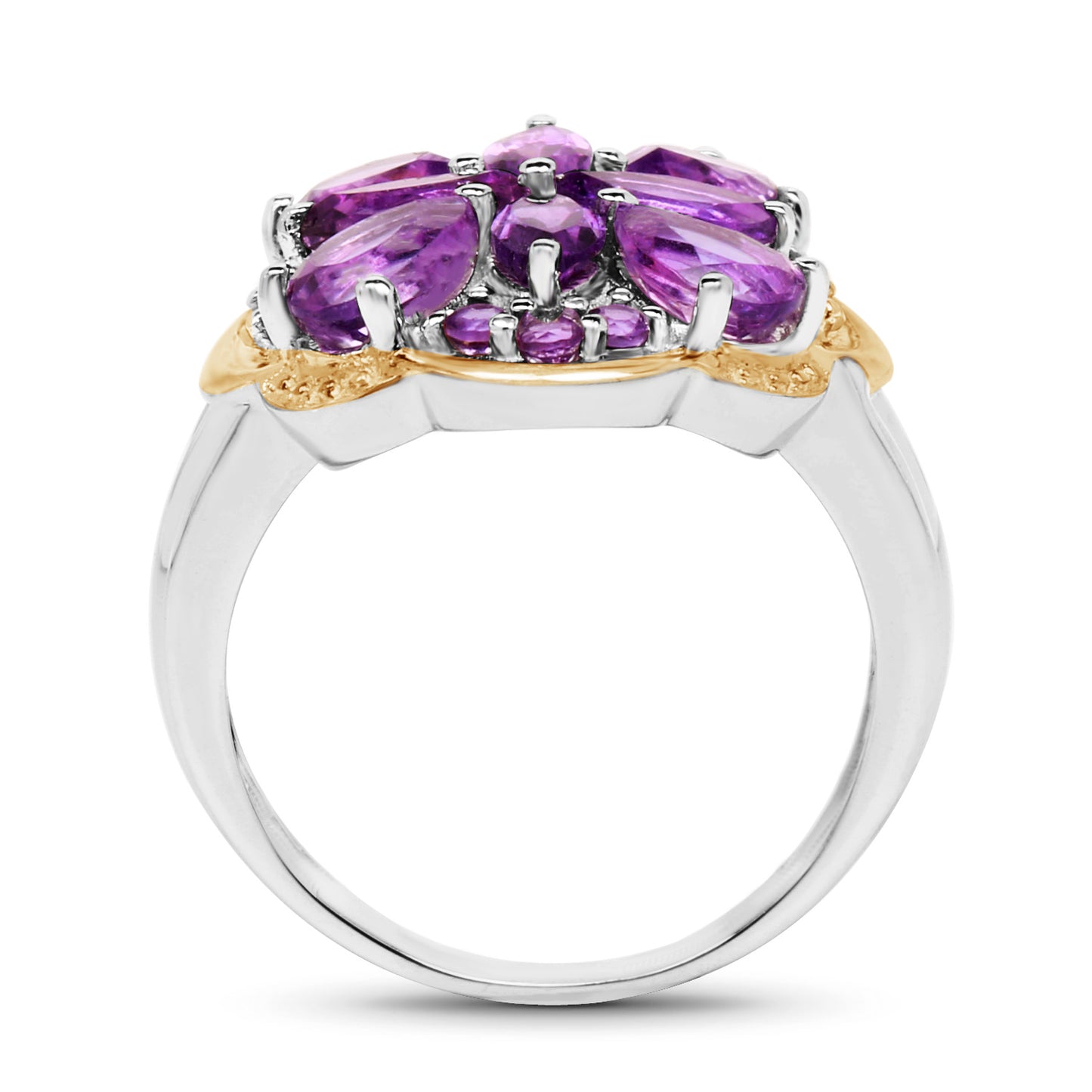 Amethyst Two Tone Cocktail Ring 14K Gold Plated Silver