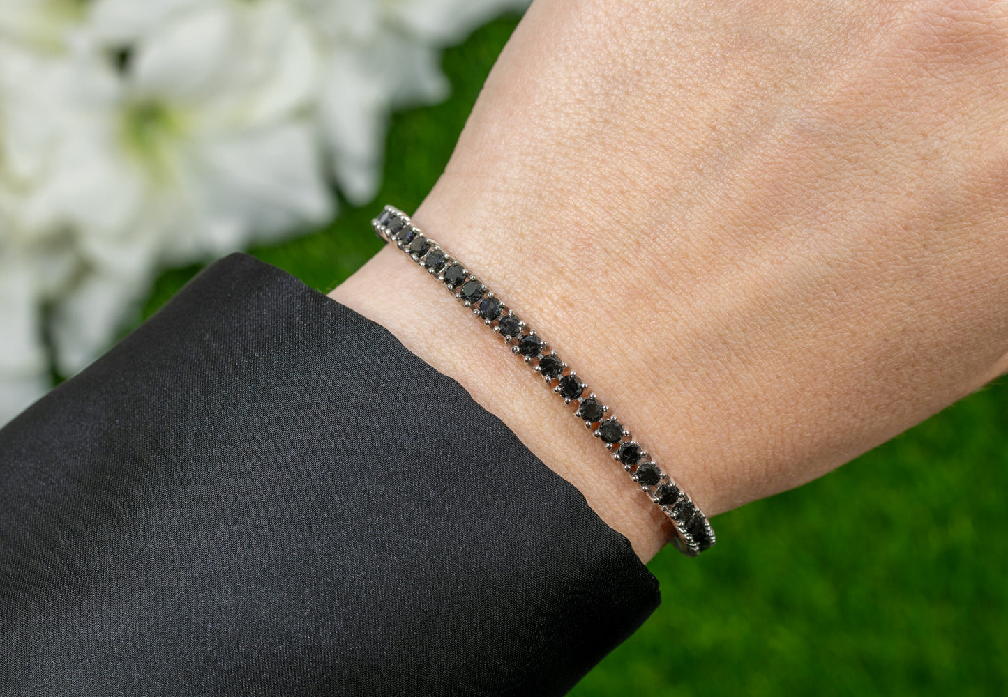 Black Diamond Tennis Bracelet 5.40 Carats Sterling Silver