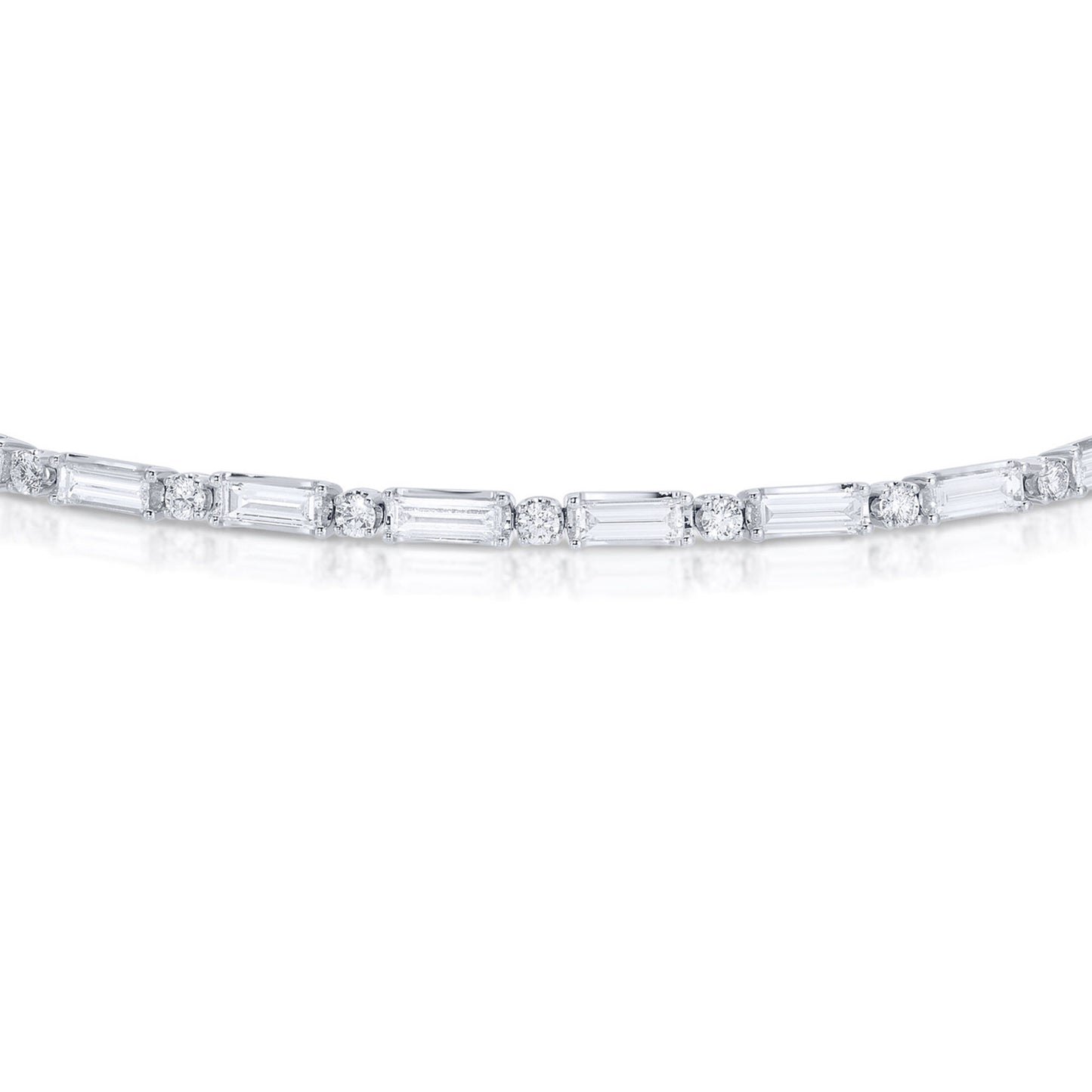 Modern Alternating Diamond Tennis Bracelet 2.9 Carats Total 18K White Gold