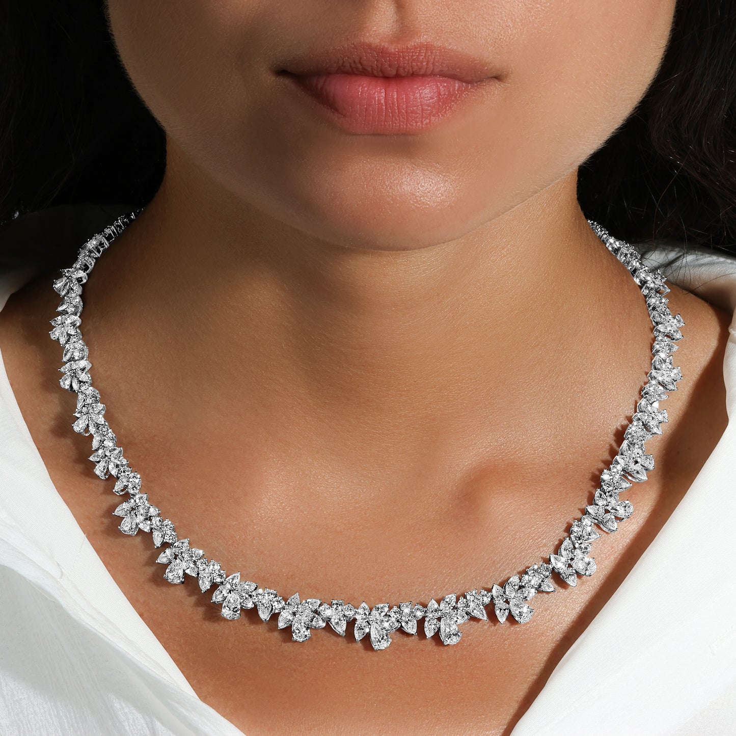 Important Mix Cut Diamond Necklace 34 Carats Total 18K White Gold