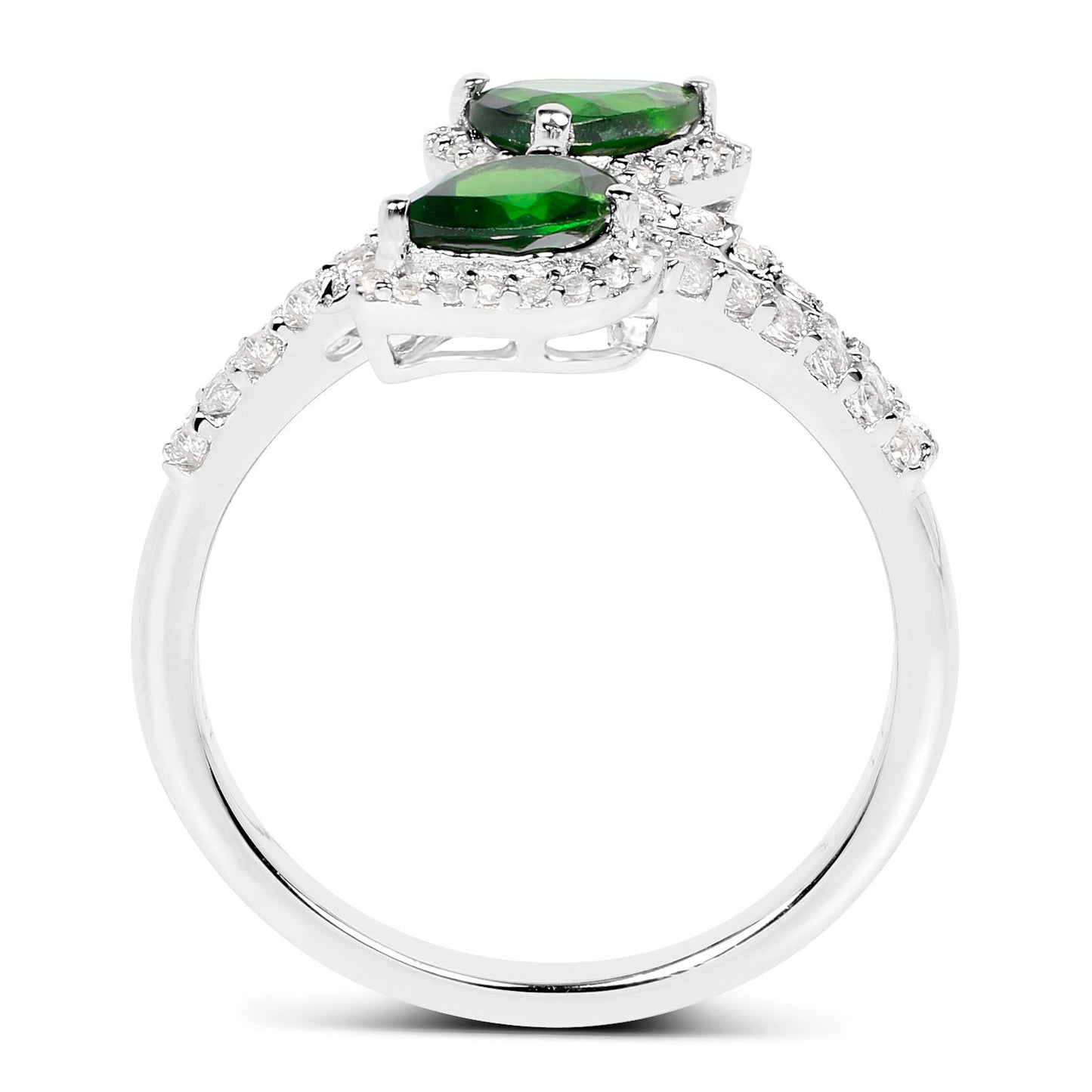 Chrome Diopside Bypass Ring White Topaz 2.22 Carats Sterling Silver