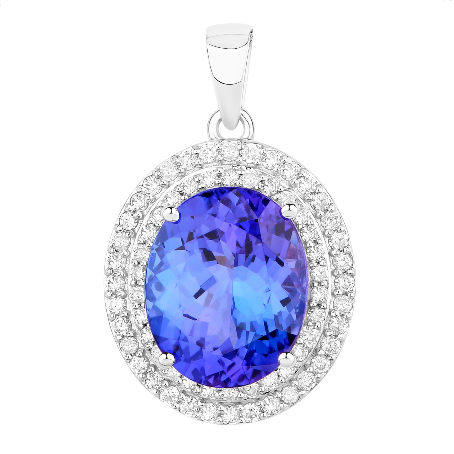 Tanzanite Pendant Necklace Diamonds 3.88 Carats 14K White Gold