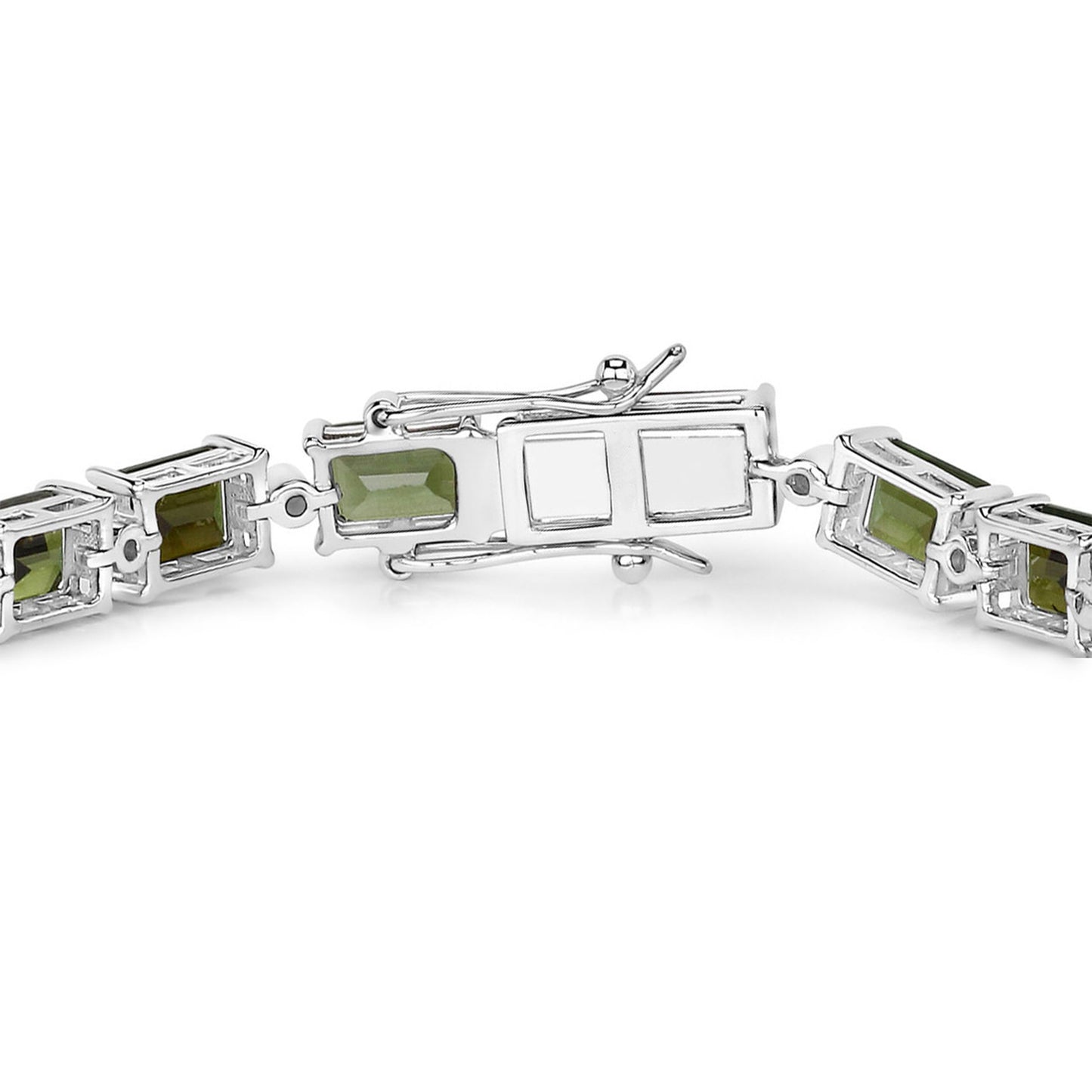 Green Tourmaline Tennis Bracelet Diamond Links 19 Carats 14K White Gold