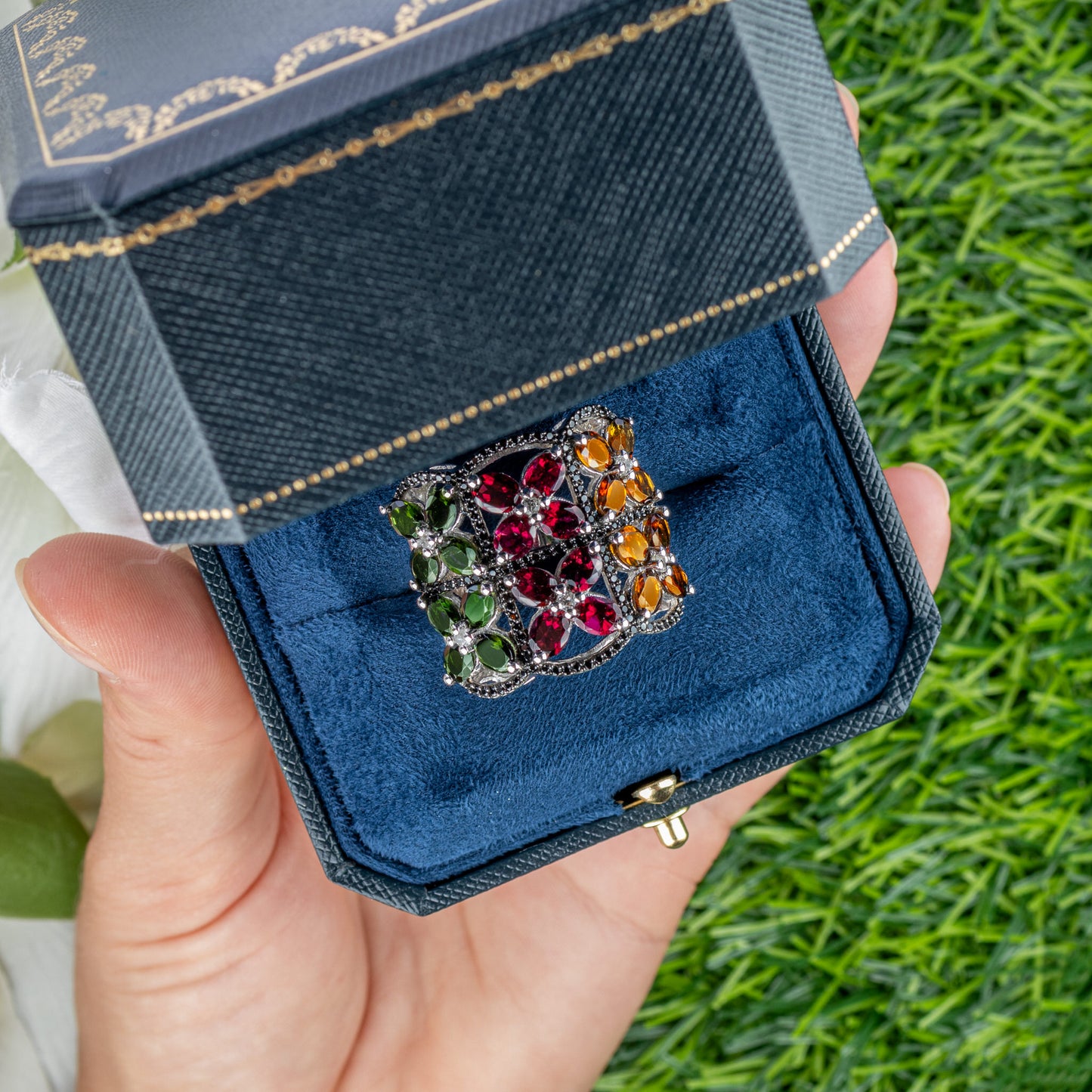 Multicolored Tourmaline Ring Topaz Spinel 8.38 Carats