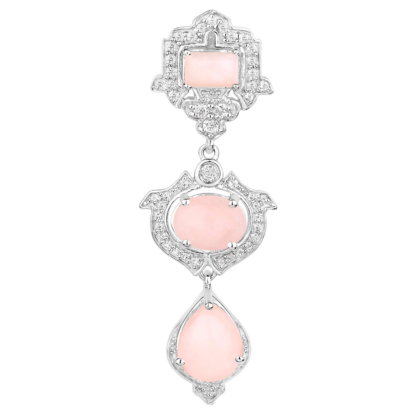 Pink Opal Dangle Earrings White Topaz 6.9 Carats Silver