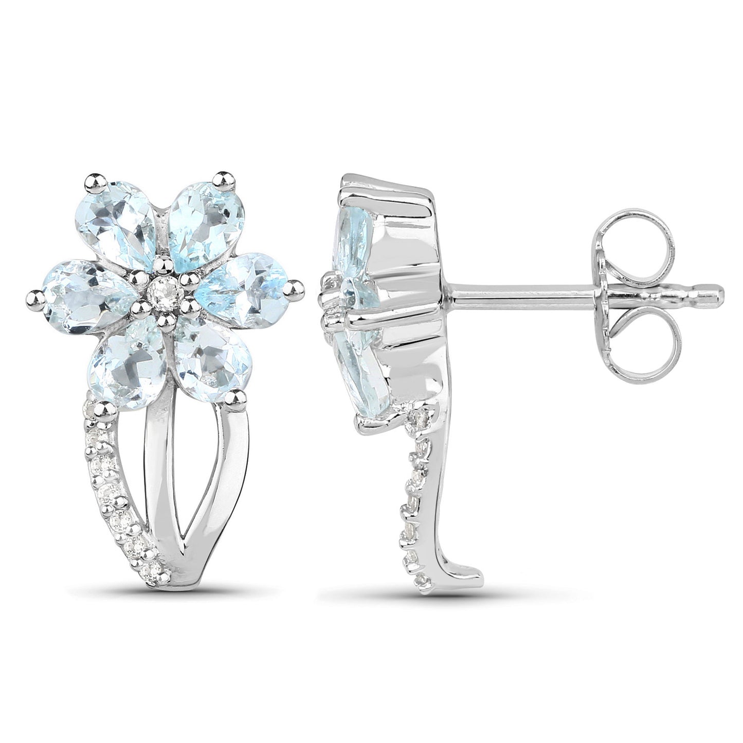 Aquamarine Earrings White Topaz 1.52 Carats Sterling Silver