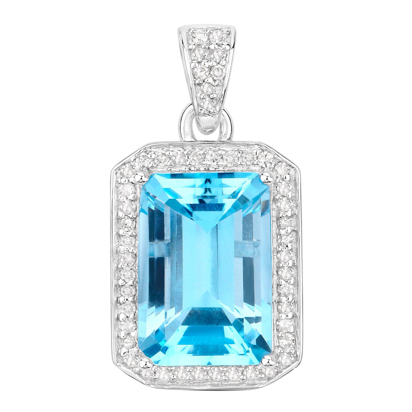 Blue Topaz Pendant Necklace Diamond Setting 5.84 Carats Sterling Silver