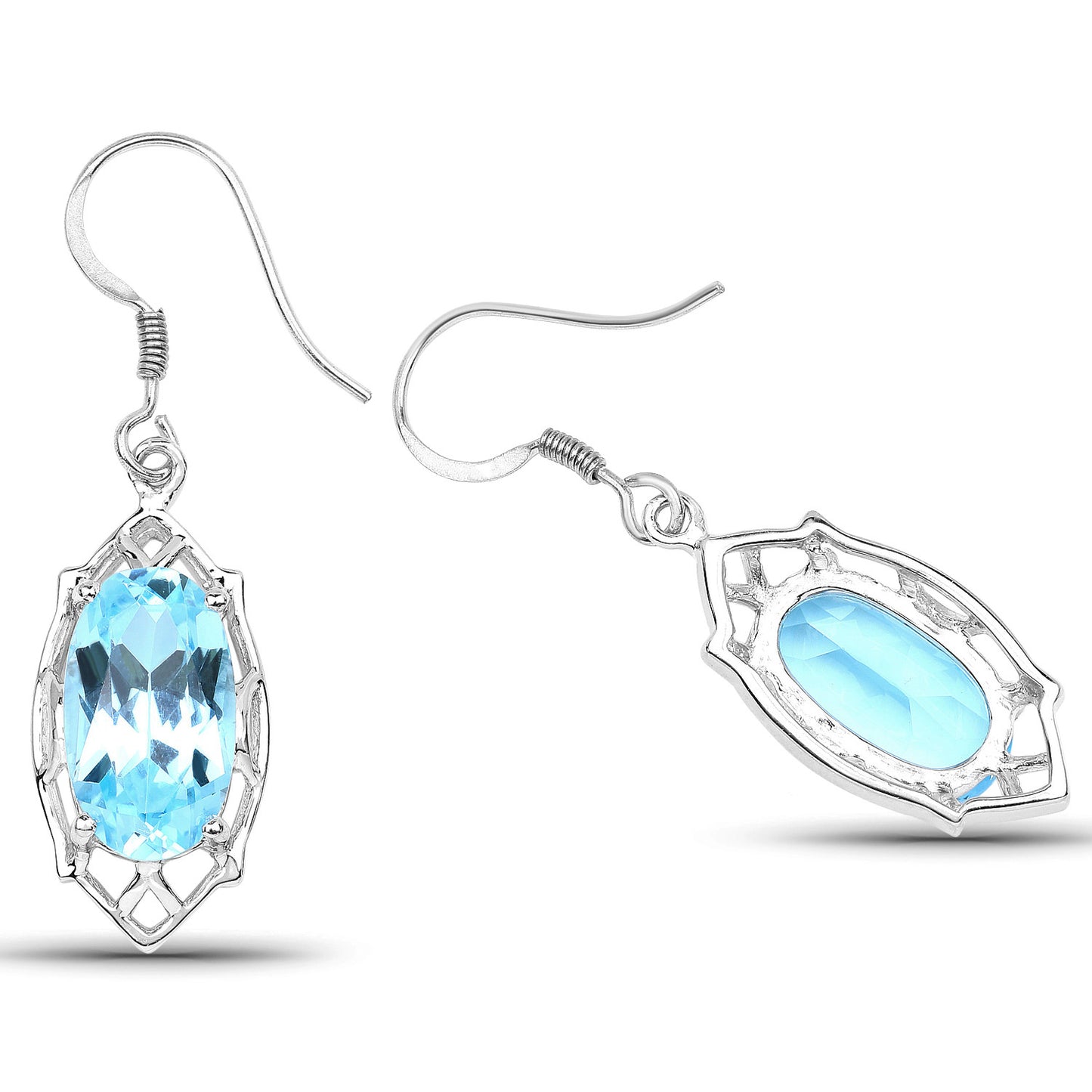 Blue Topaz Dangle Earrings 13.6 Carats Rhodium Plated Silver