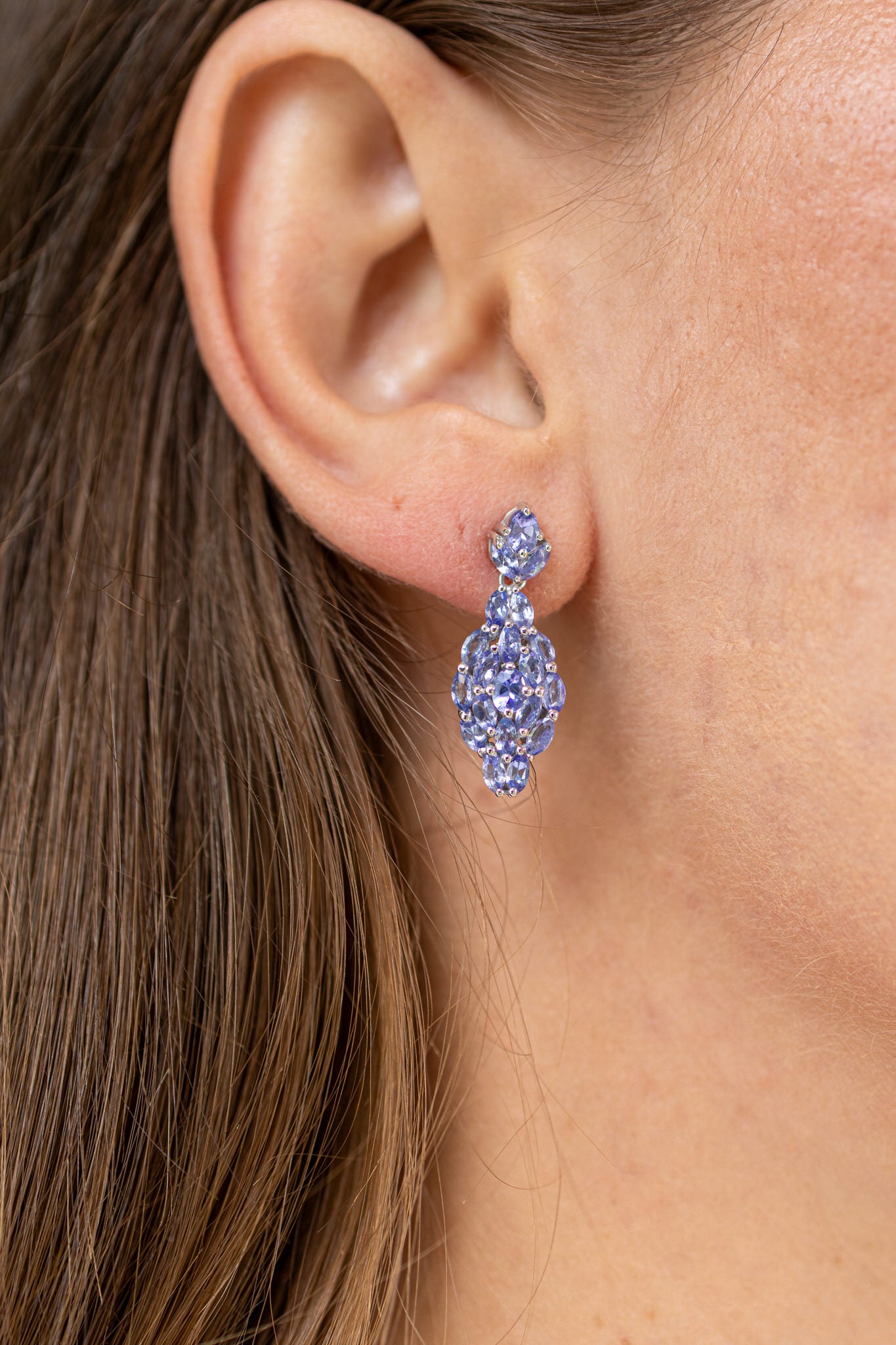 Tanzanite Cluster Earrings 3.55 Carats Sterling Silver