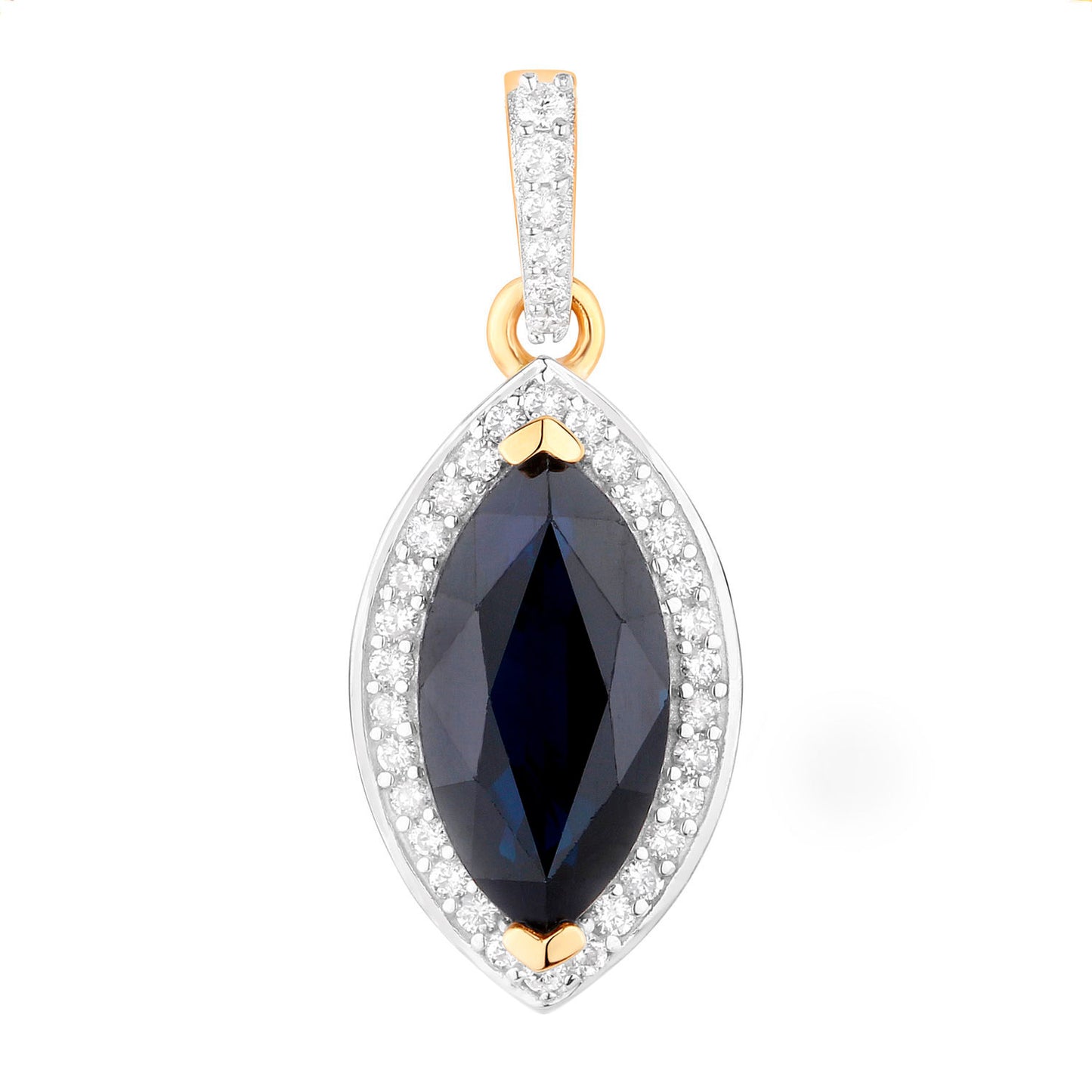 Blue Sapphire Pendant Necklace Diamonds 2.28 Carats 10K Yellow Gold