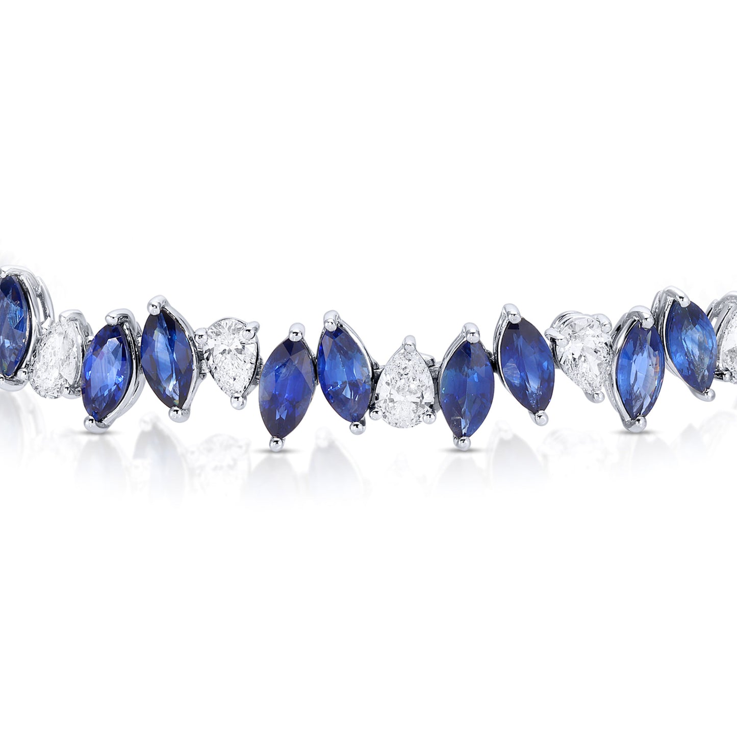 Marquise Blue Sapphires and Pear Diamonds Tennis Bracelet 17.5 Carats 18K Gold