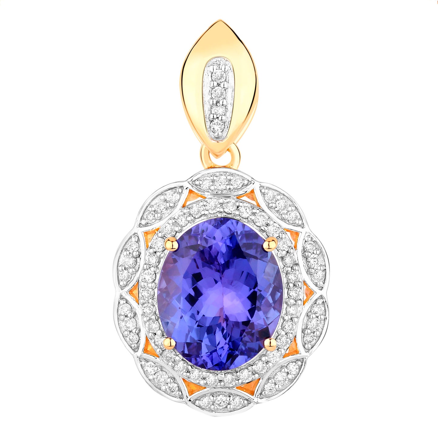 Tanzanite Pendant Necklace Diamonds 4.12 Carats 14K Yellow Gold