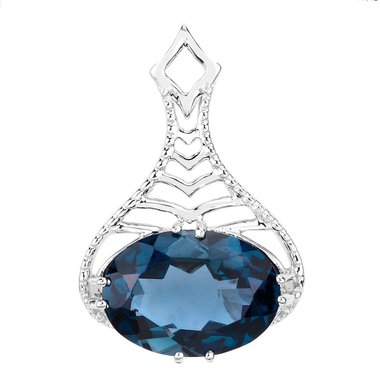 London Blue Topaz Filigree Pendant Necklace 6.62 Carats Sterling Silver
