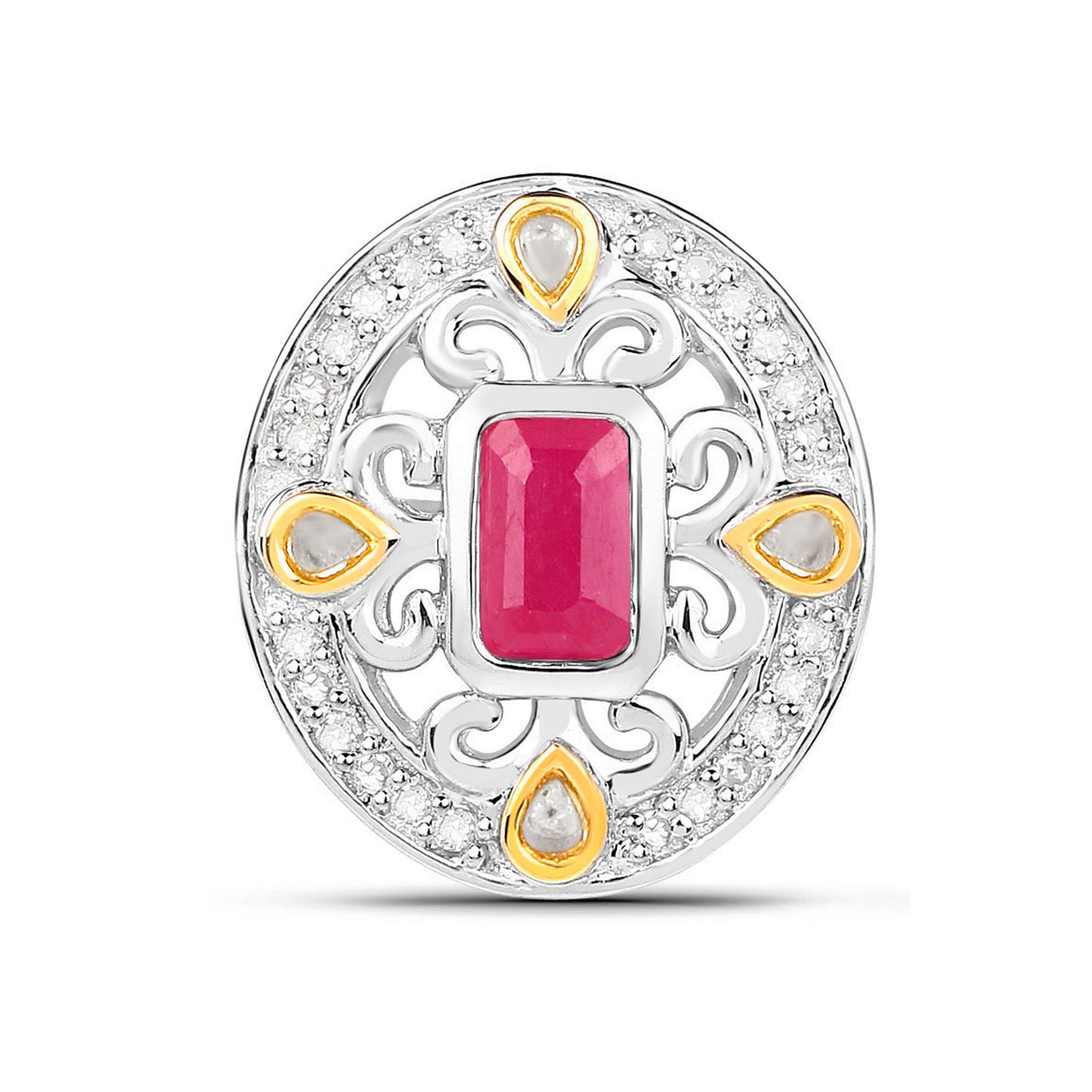 Ruby Earrings Halo Diamonds 0.7 Carats 18K Yellow Gold Plated Silver