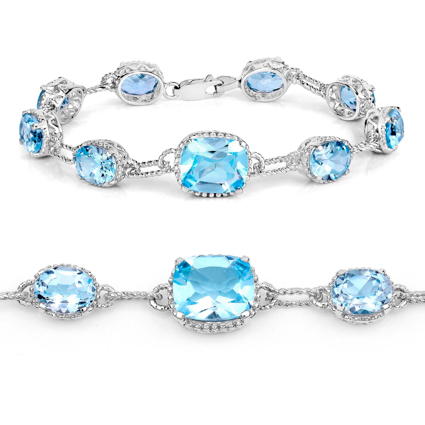 Blue Topaz Bracelet 20.7 Carats Sterling Silver