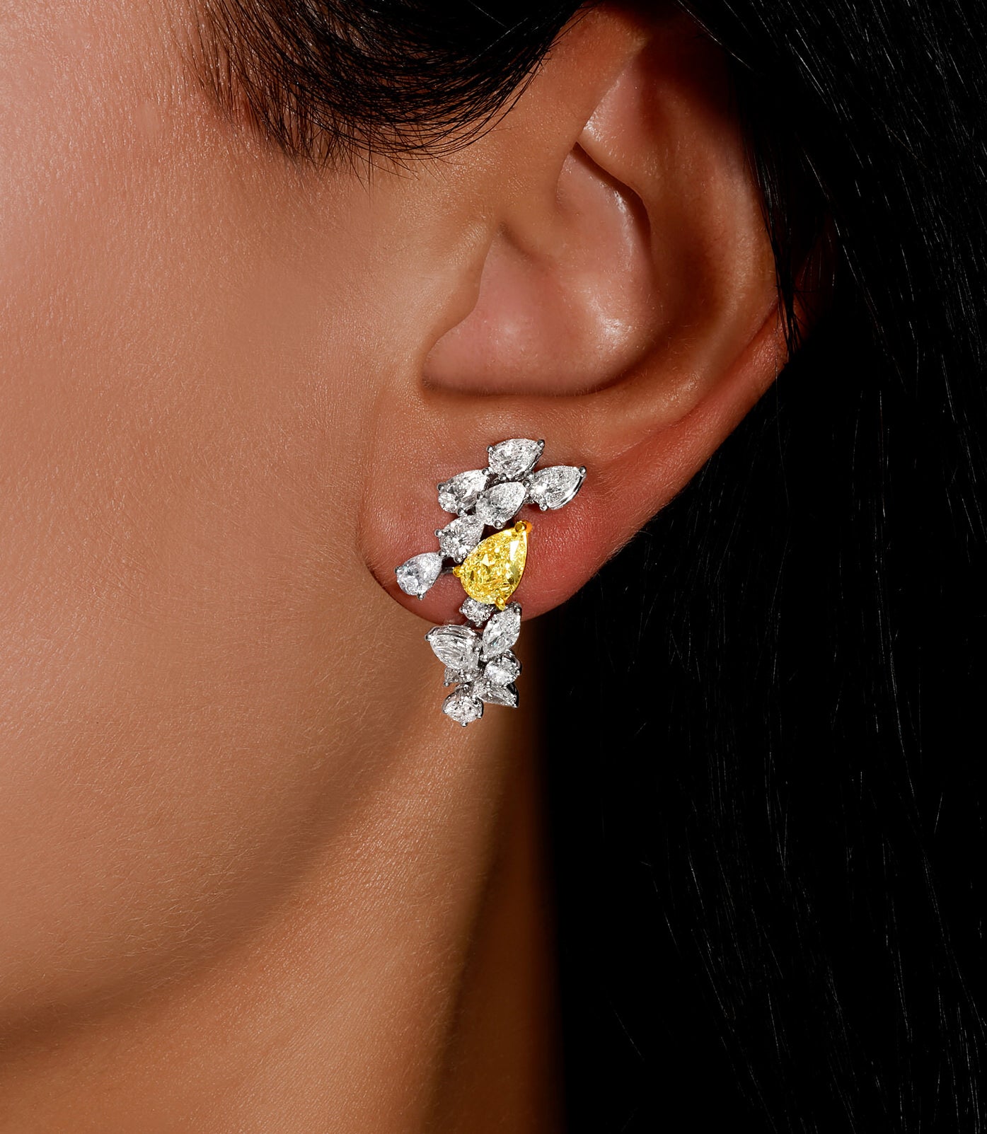 Stunning Fancy Yellow Pear Cut Diamond Earrings 5.42 Carats Total 18K Gold