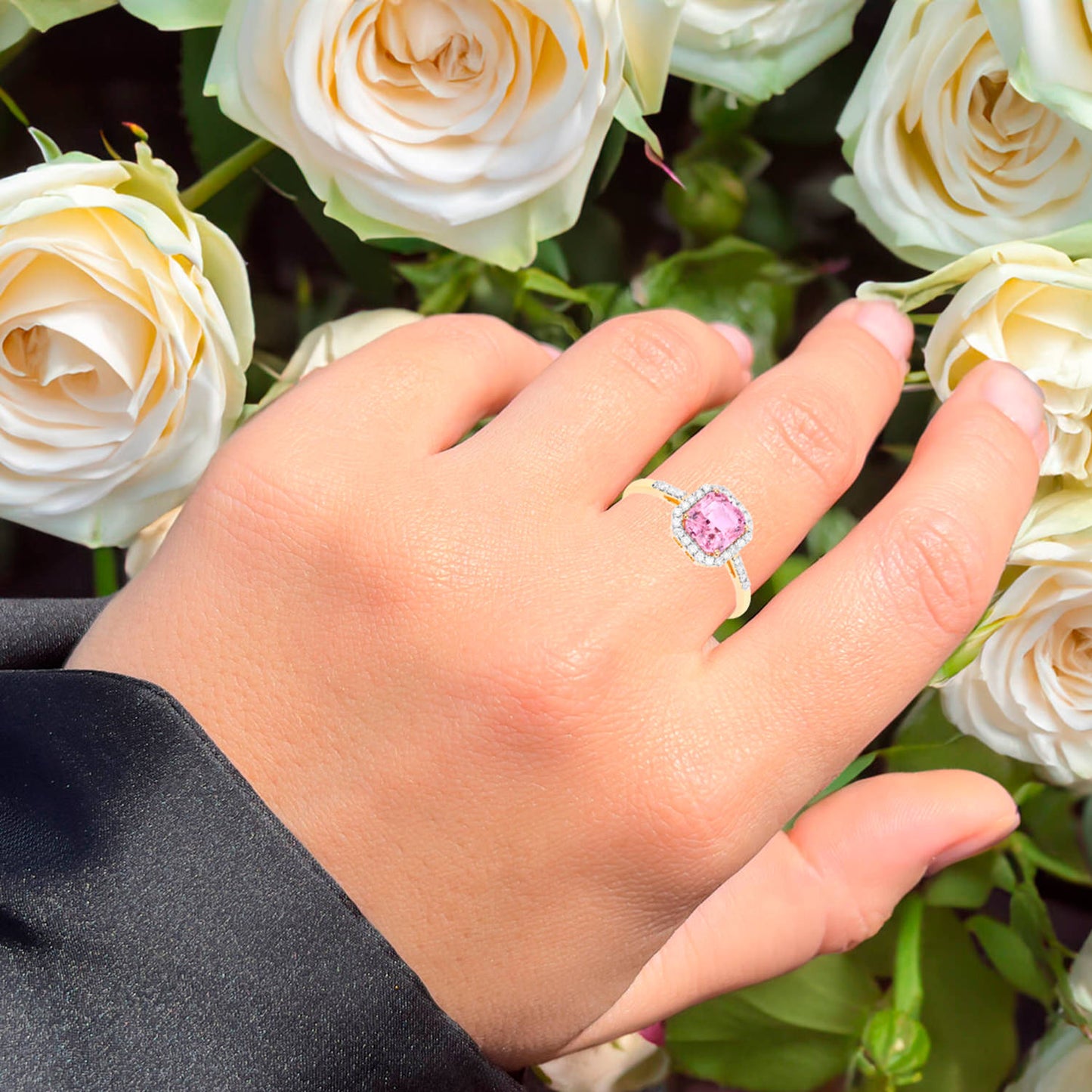 Pink Sapphire Ring Diamonds 1.73 Carats 14K Yellow Gold