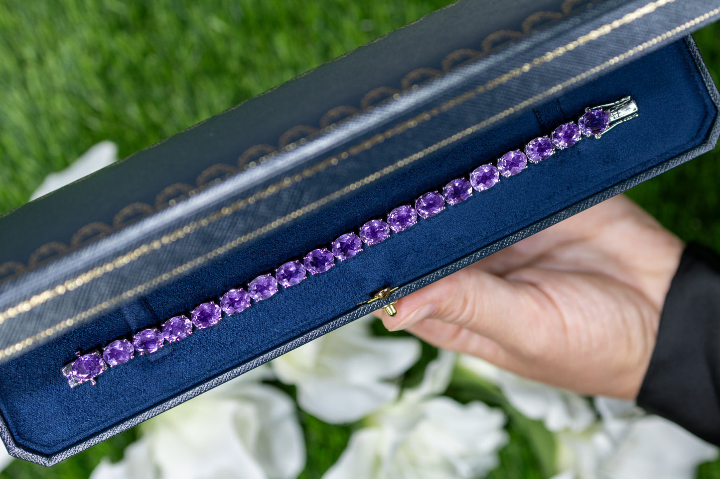 Pink Amethyst Tennis Bracelet 30 Carats Rhodium Plated Sterling Silver