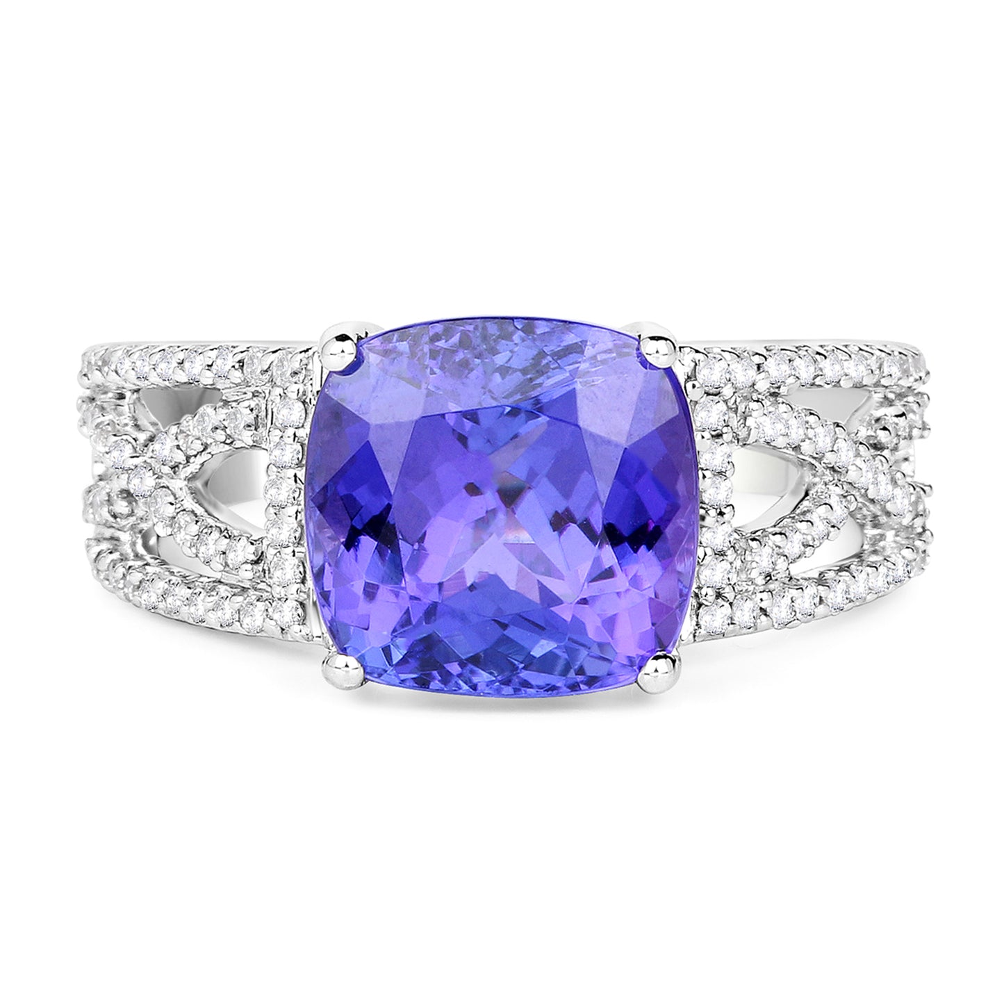 Tanzanite Cocktail Ring Diamond Setting 5.1 Carats Total 14K Gold