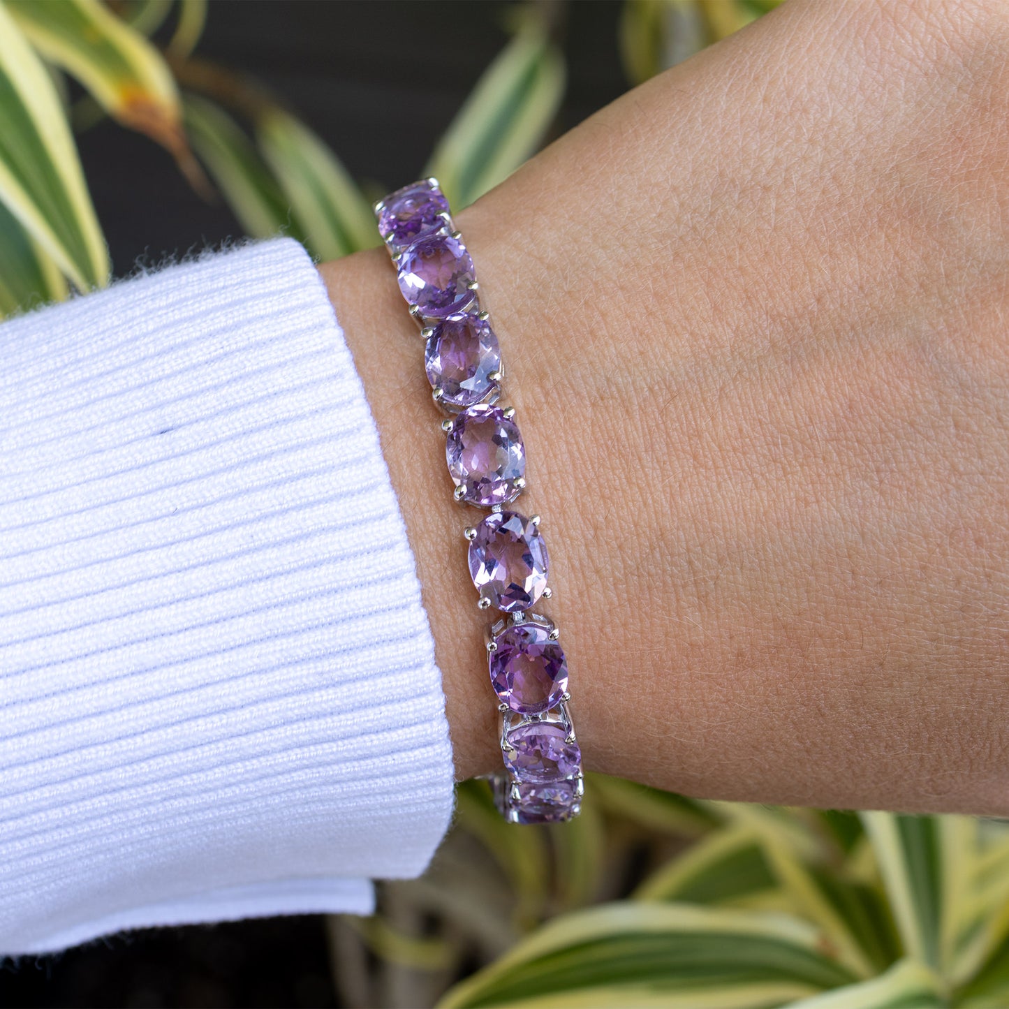 Pink Amethyst Tennis Bracelet 30 Carats Rhodium Plated Sterling Silver